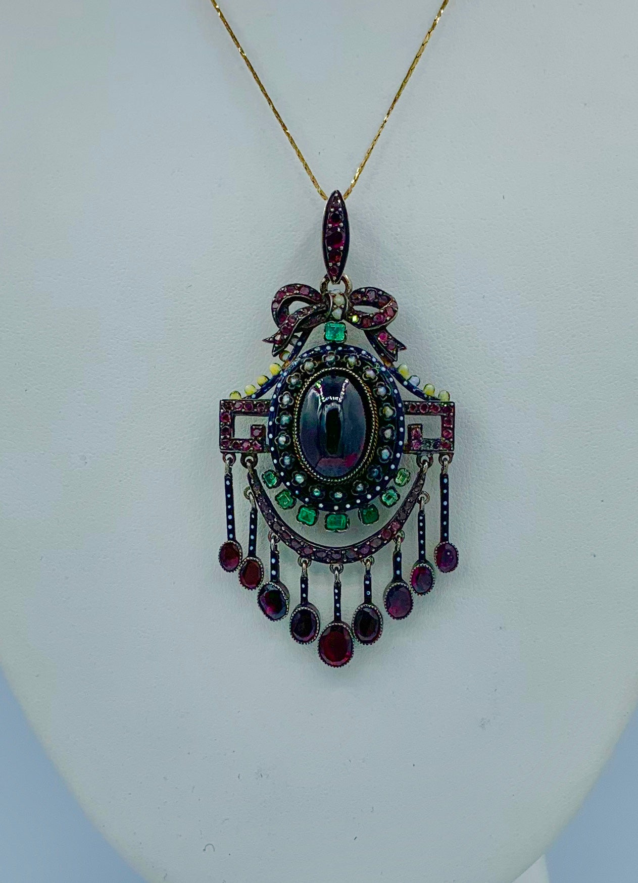 Women's Bohemian Garnet Emerald Ruby Enamel Locket French Belle Epoque Museum Quality For Sale