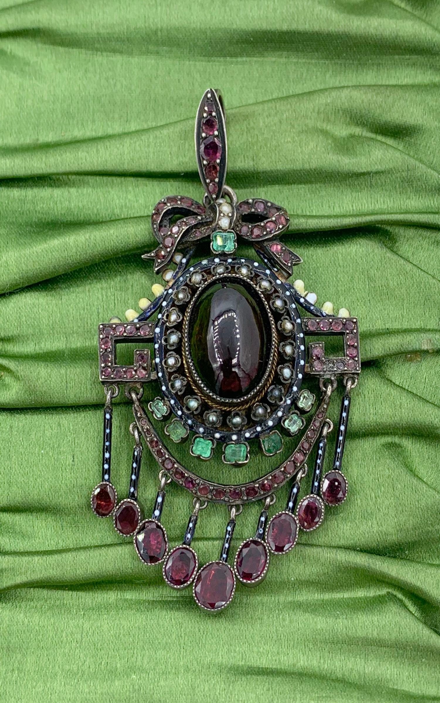Bohemian Garnet Emerald Ruby Enamel Locket French Belle Epoque Museum Quality For Sale 1