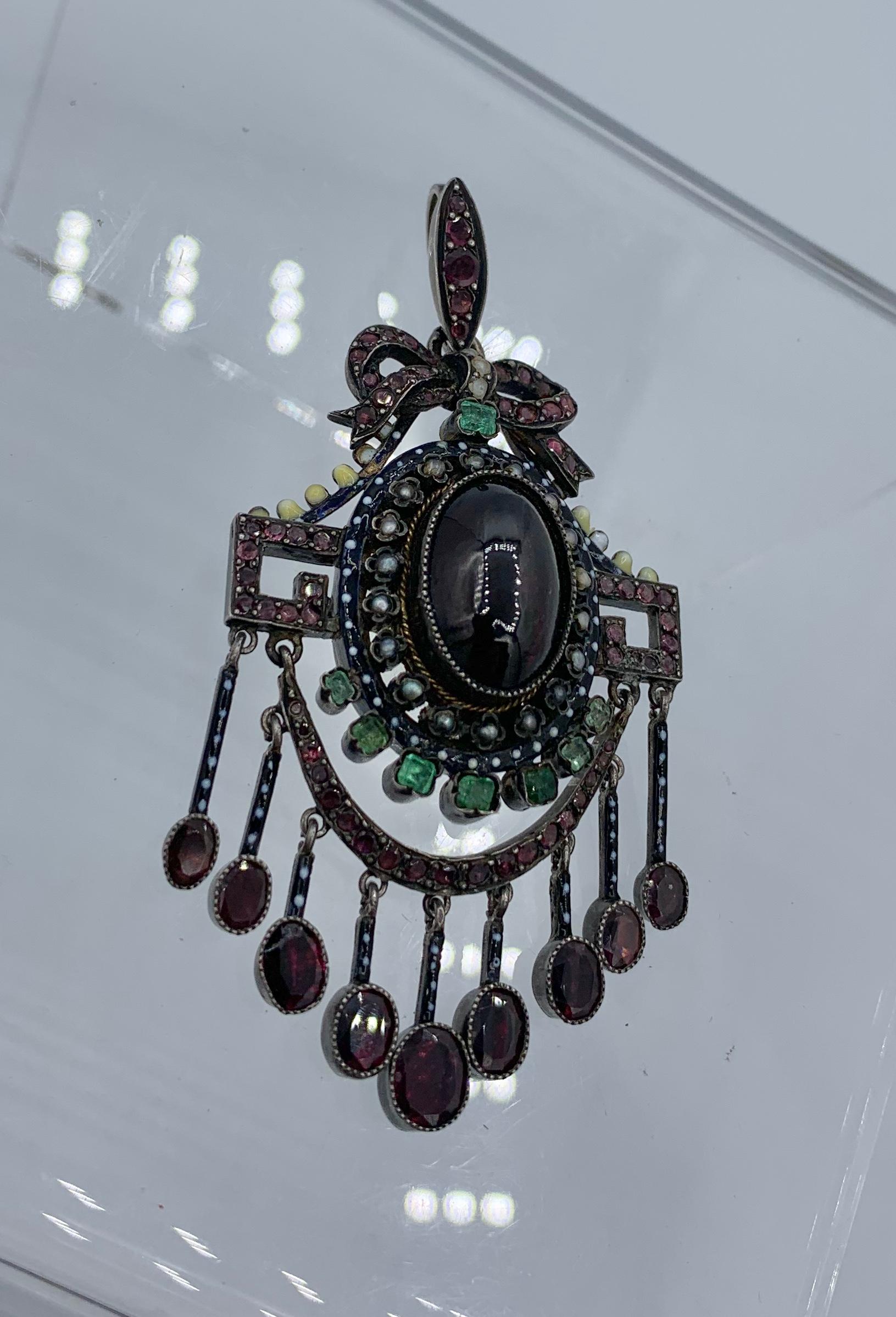 Bohemian Garnet Emerald Ruby Enamel Locket French Belle Epoque Museum Quality For Sale 2