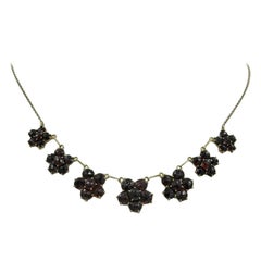 Antique Bohemian Garnet Flower Necklace 9 Carat Gold Victorian Edwardian 9 Carat Gold