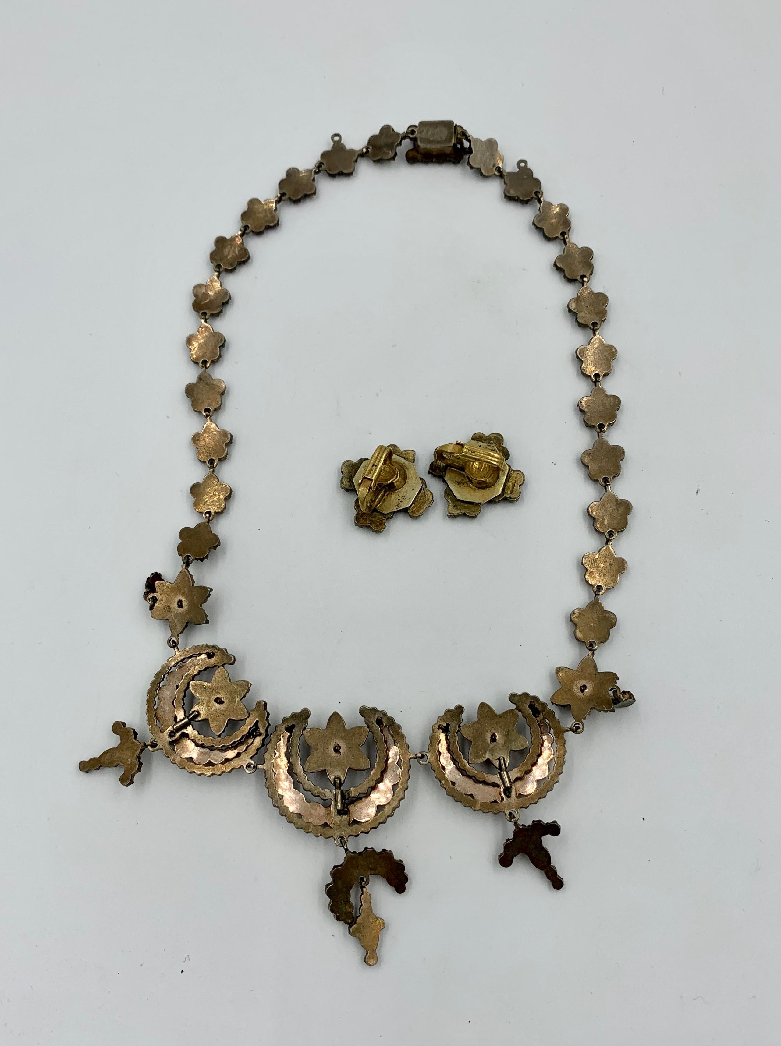 Collier, bracelet et boucles d'oreilles en grenat de Bohème, étoile de lune, qualité musée victorien en vente 14