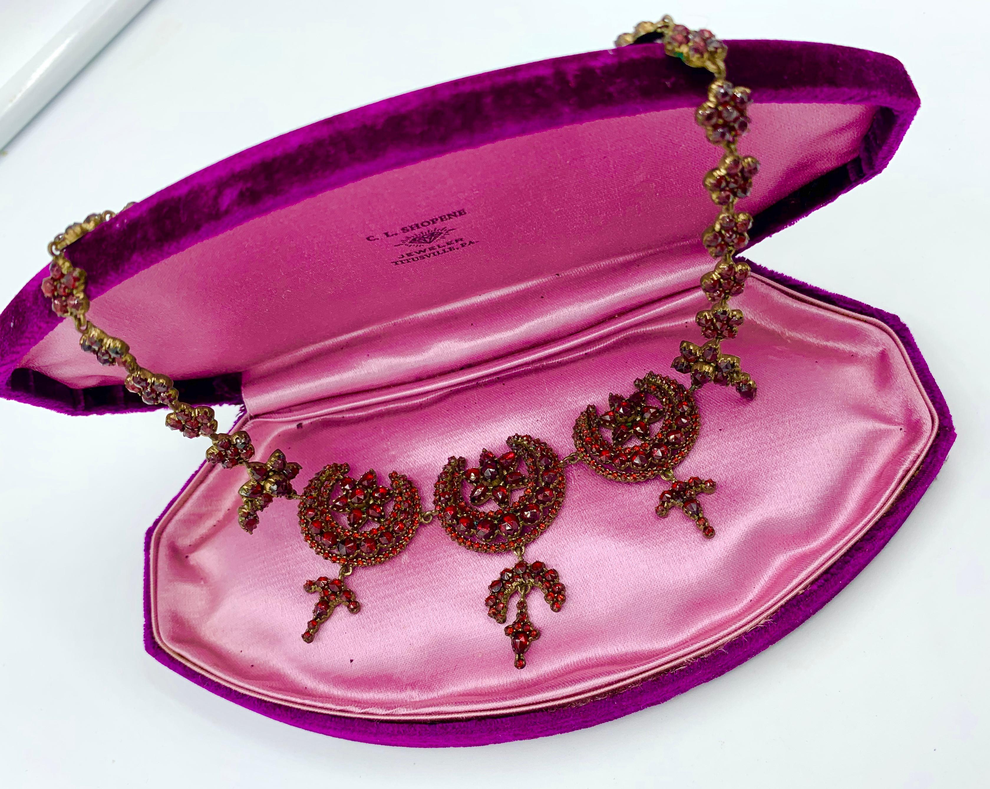 Bohemian Garnet Necklace Bracelet Earrings Star Moon Victorian Museum Quality For Sale 1