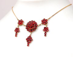 Bohemian Garnet Necklace solid 18K Gold Silver /43cm / 9.1gr