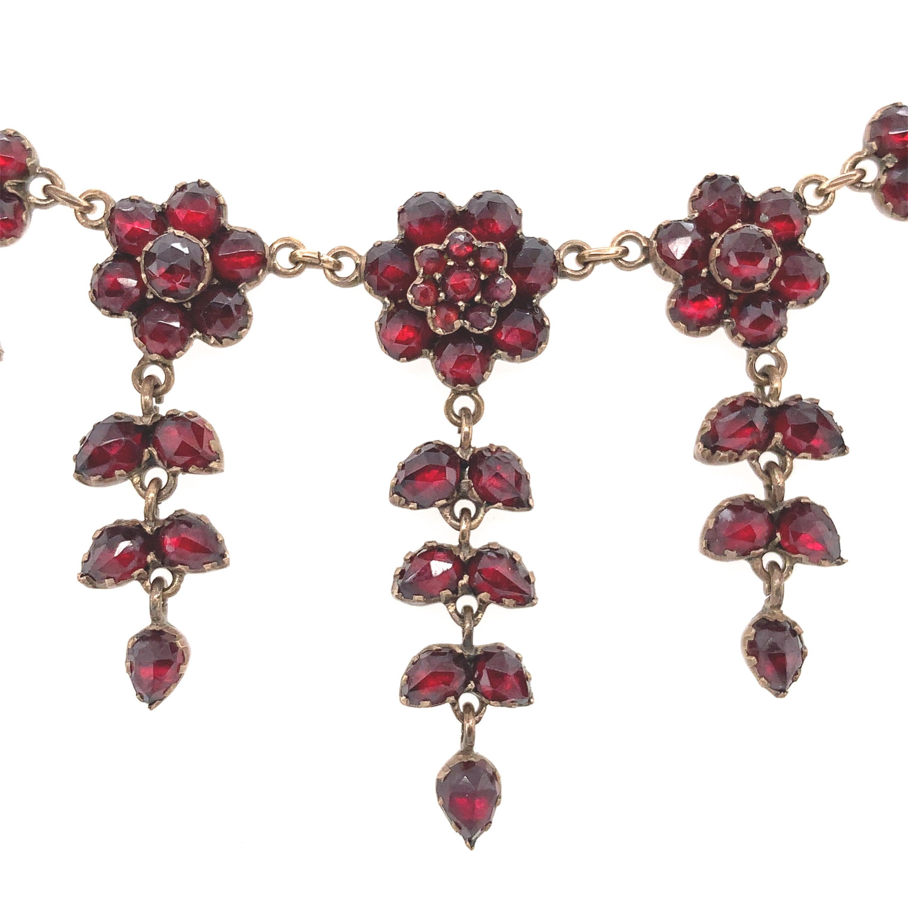 Rose Cut Bohemian Garnet Necklace with 7 drops  For Sale