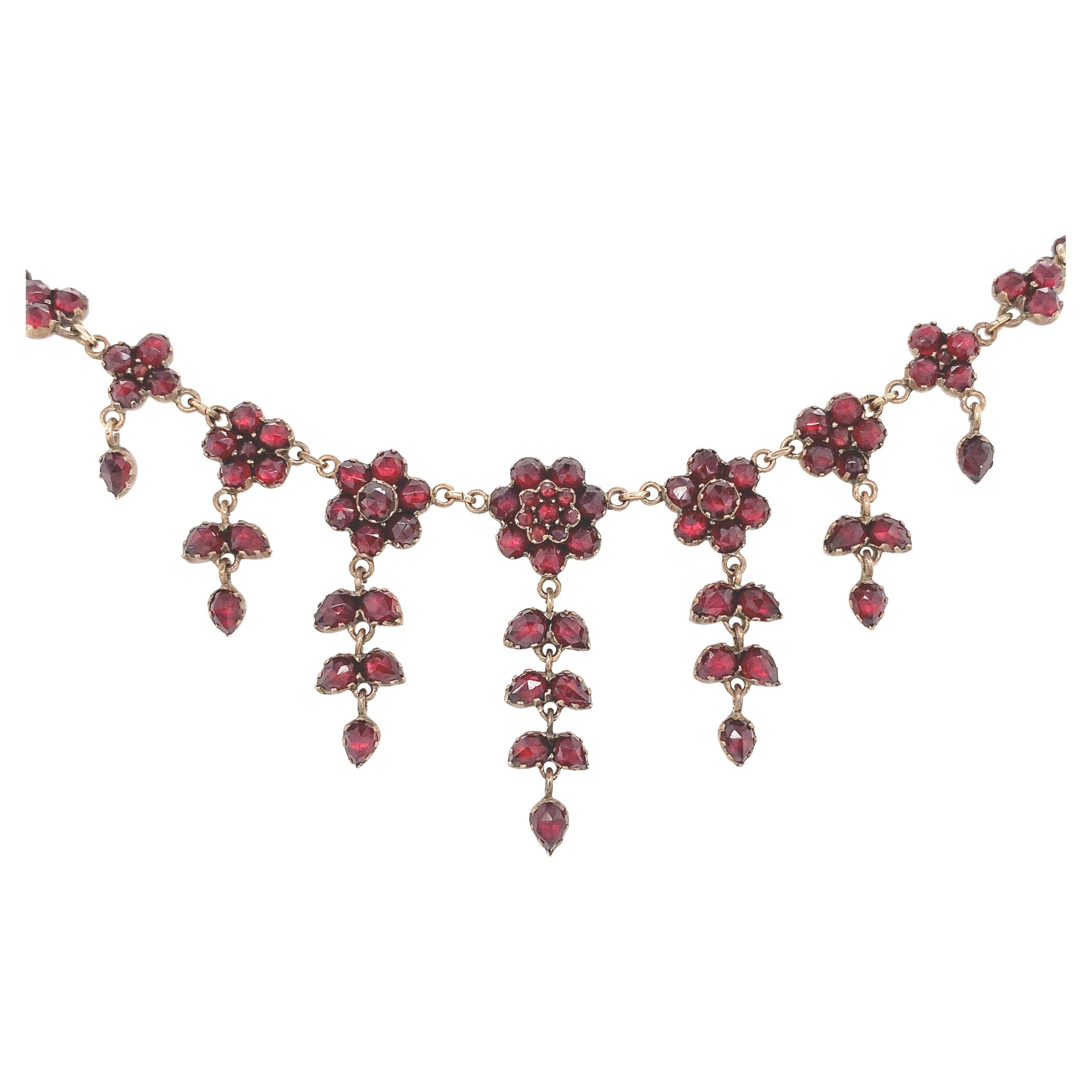 Bohemian Garnet Necklace with 7 drops  For Sale