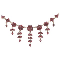 Antique Bohemian Garnet Necklace with 7 drops 