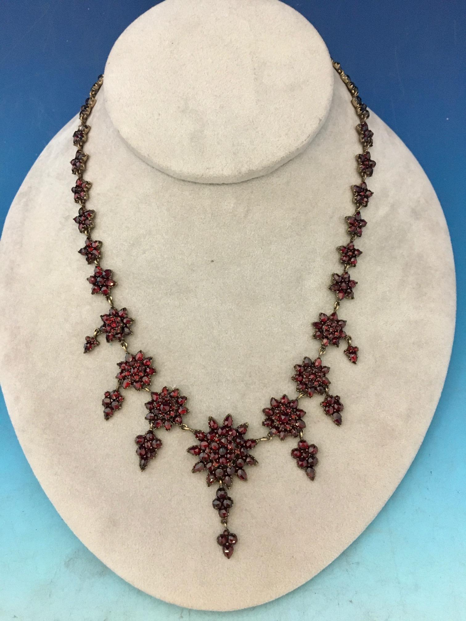 Bohemian Garnet Necklace with 7 Drops Vintage Antique Victorian #J5239 4