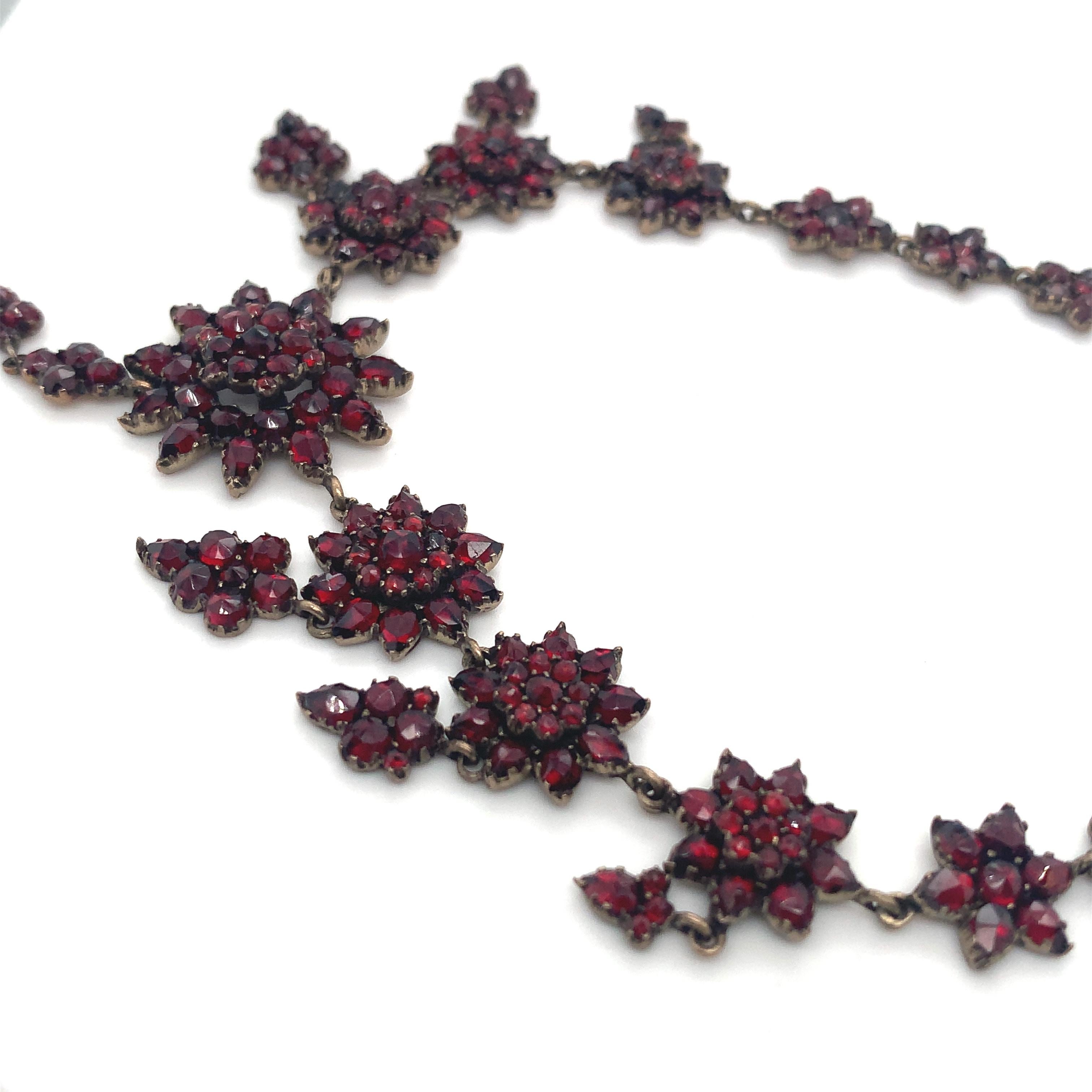 Rose Cut Bohemian Garnet Necklace with 7 Drops Vintage Antique Victorian #J5239
