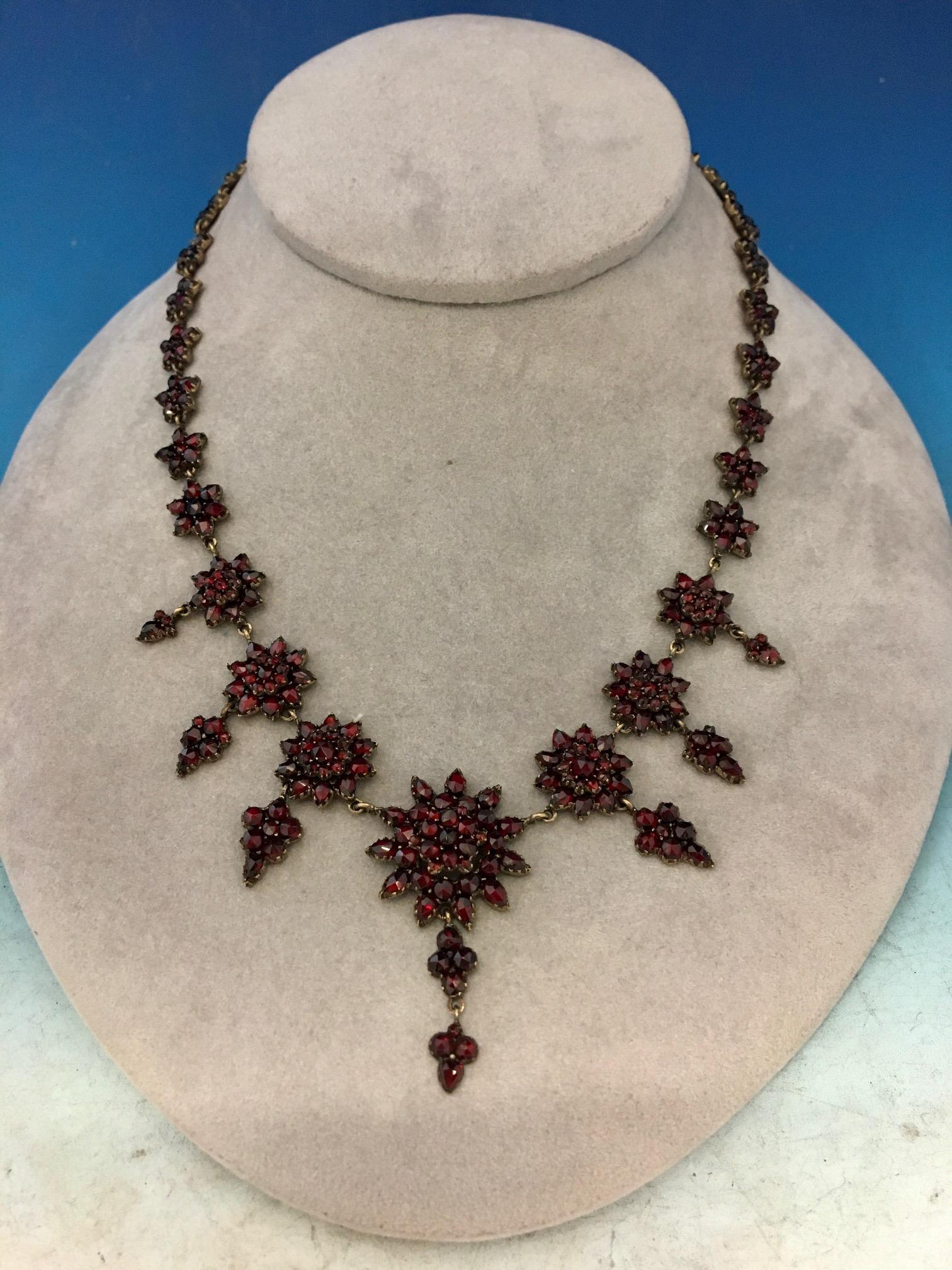 Bohemian Garnet Necklace with 7 Drops Vintage Antique Victorian #J5239 3