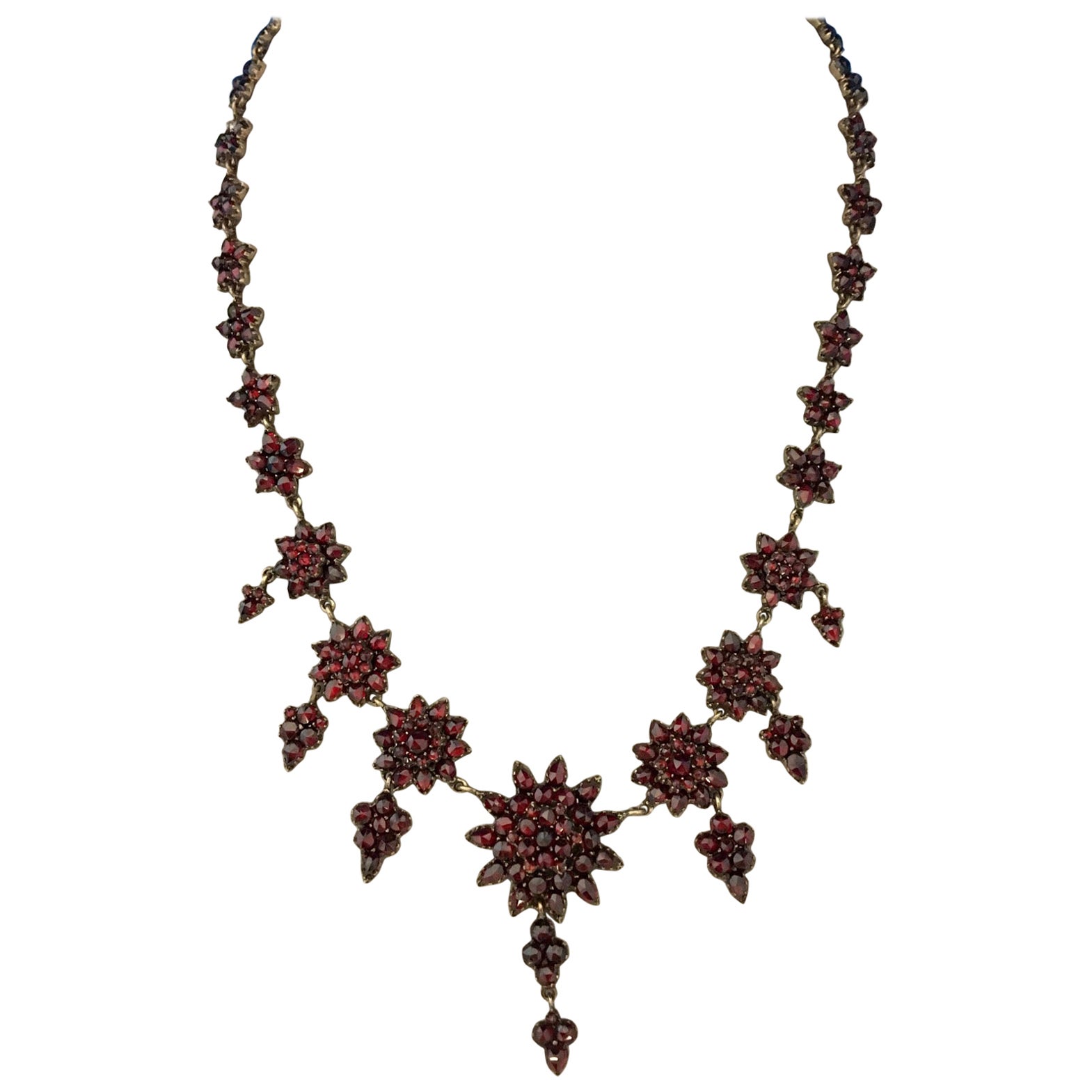 Bohemian Granat Halskette mit 7 Tropfen Vintage Antik Viktorianisch #J5239