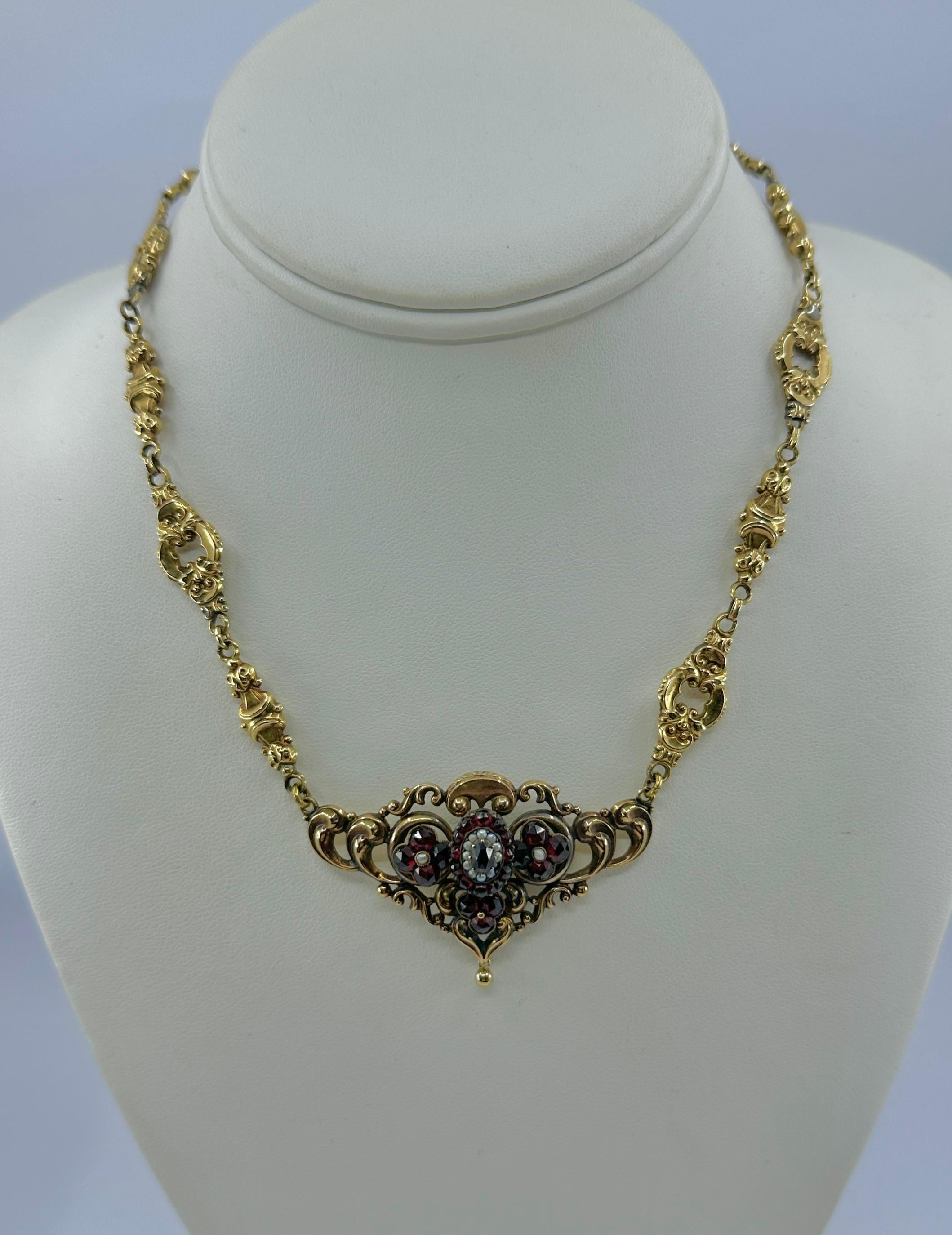 Böhmische Granatperlenkette 14 Karat Gold Viktorianische Belle Epoque CIRCA 1860 im Angebot 5