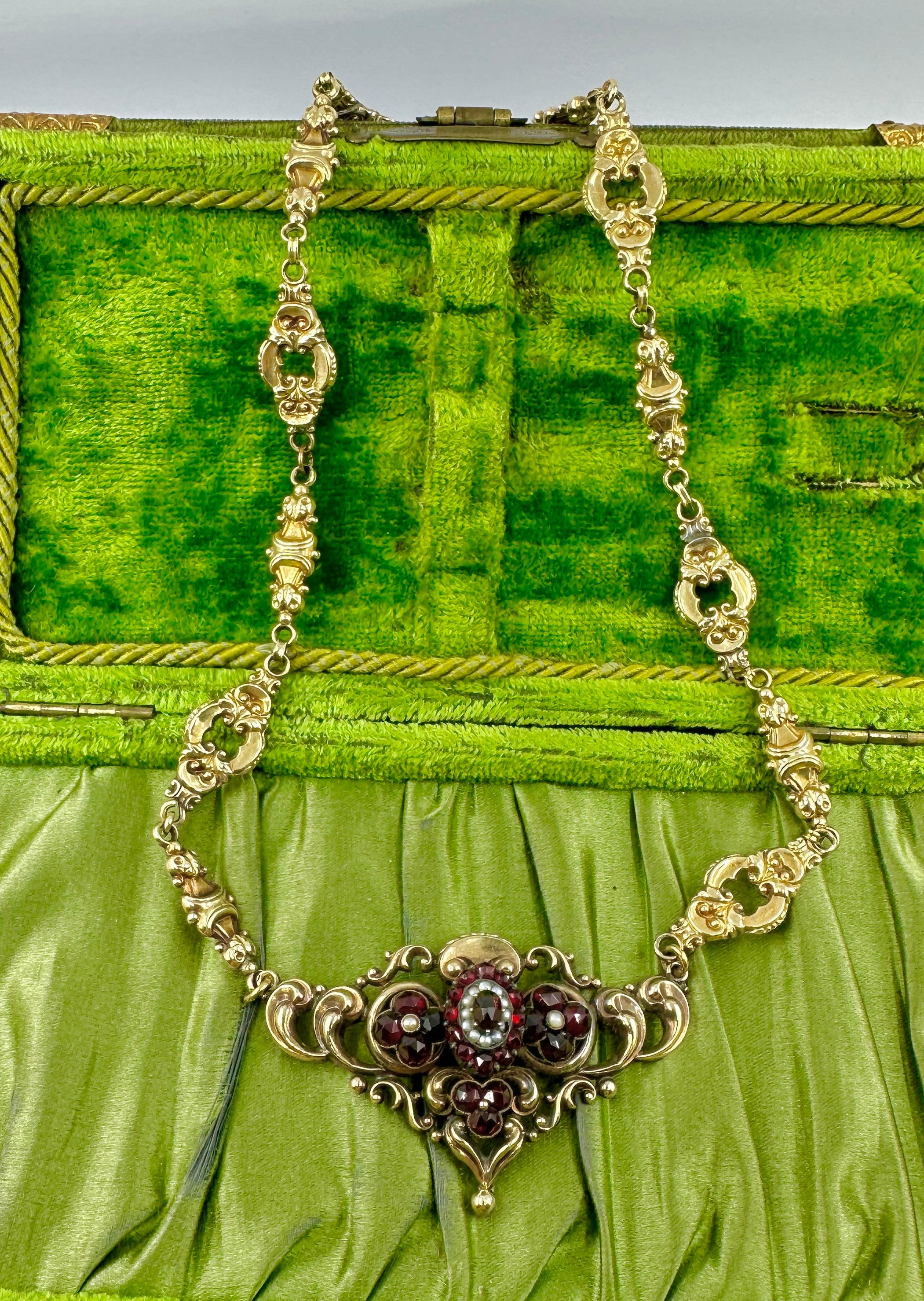 Böhmische Granatperlenkette 14 Karat Gold Viktorianische Belle Epoque CIRCA 1860 im Angebot 6