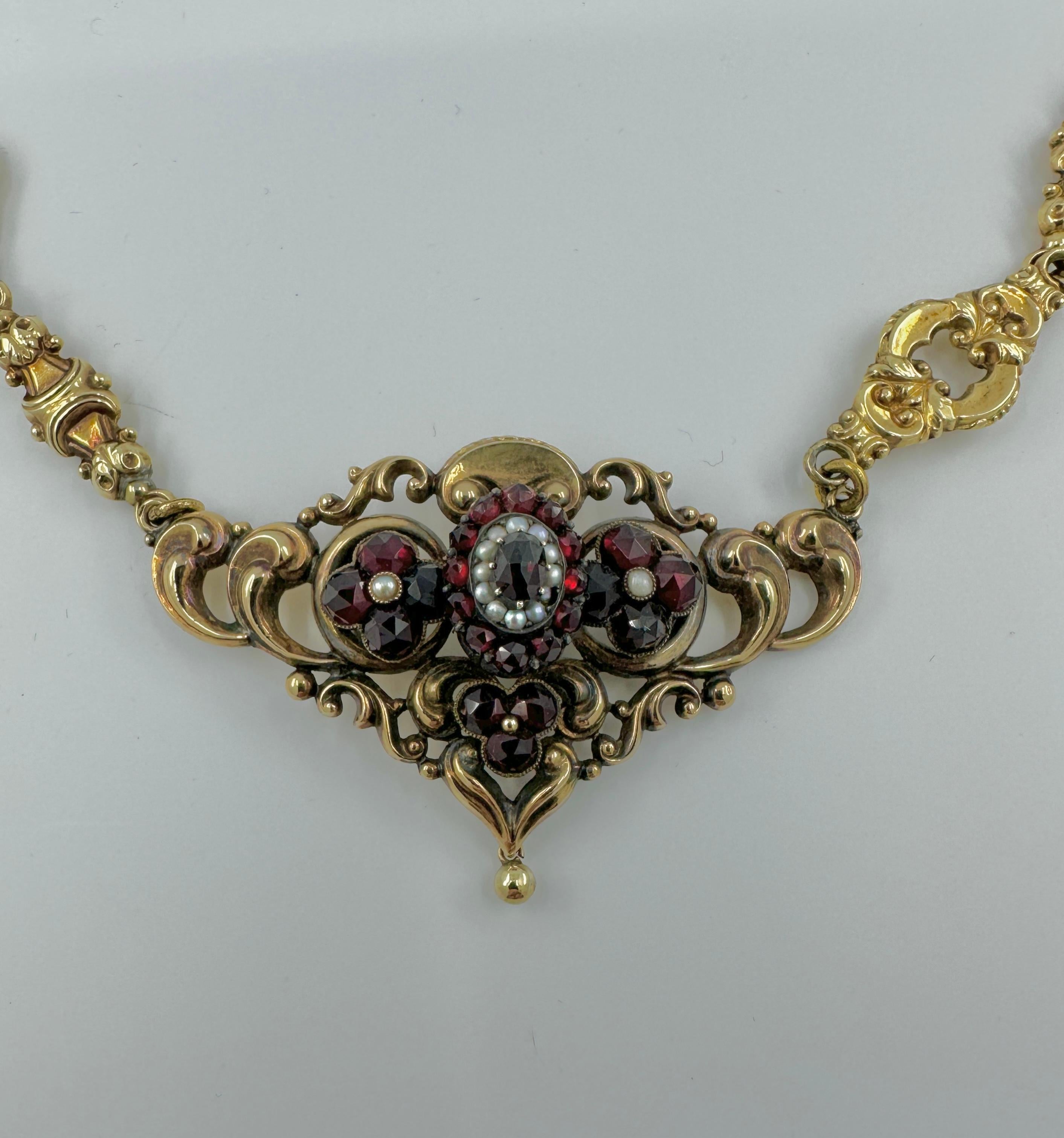 Böhmische Granatperlenkette 14 Karat Gold Viktorianische Belle Epoque CIRCA 1860 im Angebot 7