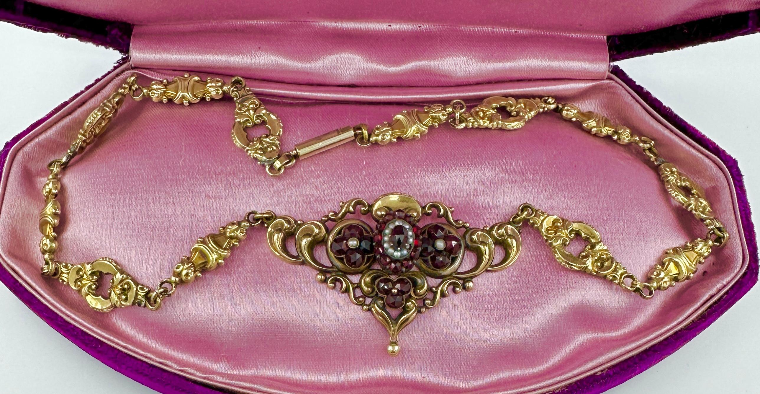Böhmische Granatperlenkette 14 Karat Gold Viktorianische Belle Epoque CIRCA 1860 im Angebot 13