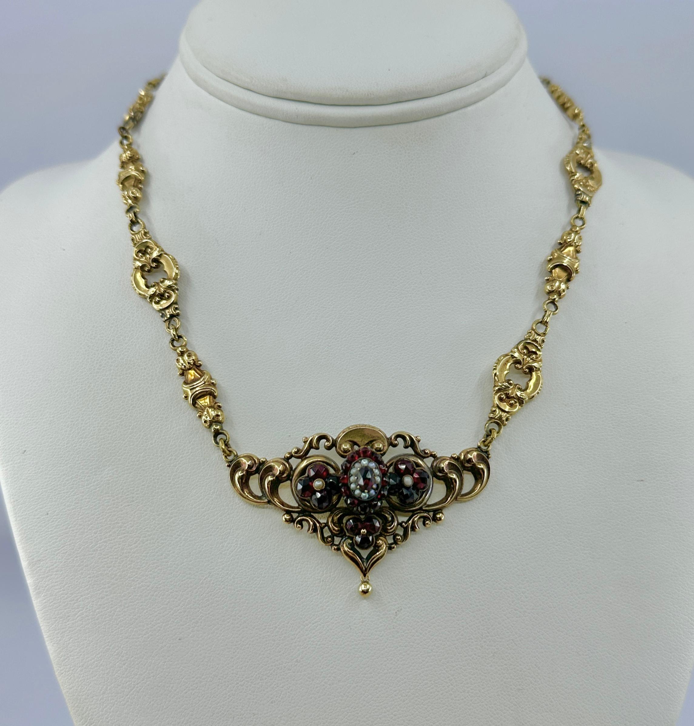 Böhmische Granatperlenkette 14 Karat Gold Viktorianische Belle Epoque CIRCA 1860 im Zustand „Gut“ im Angebot in New York, NY