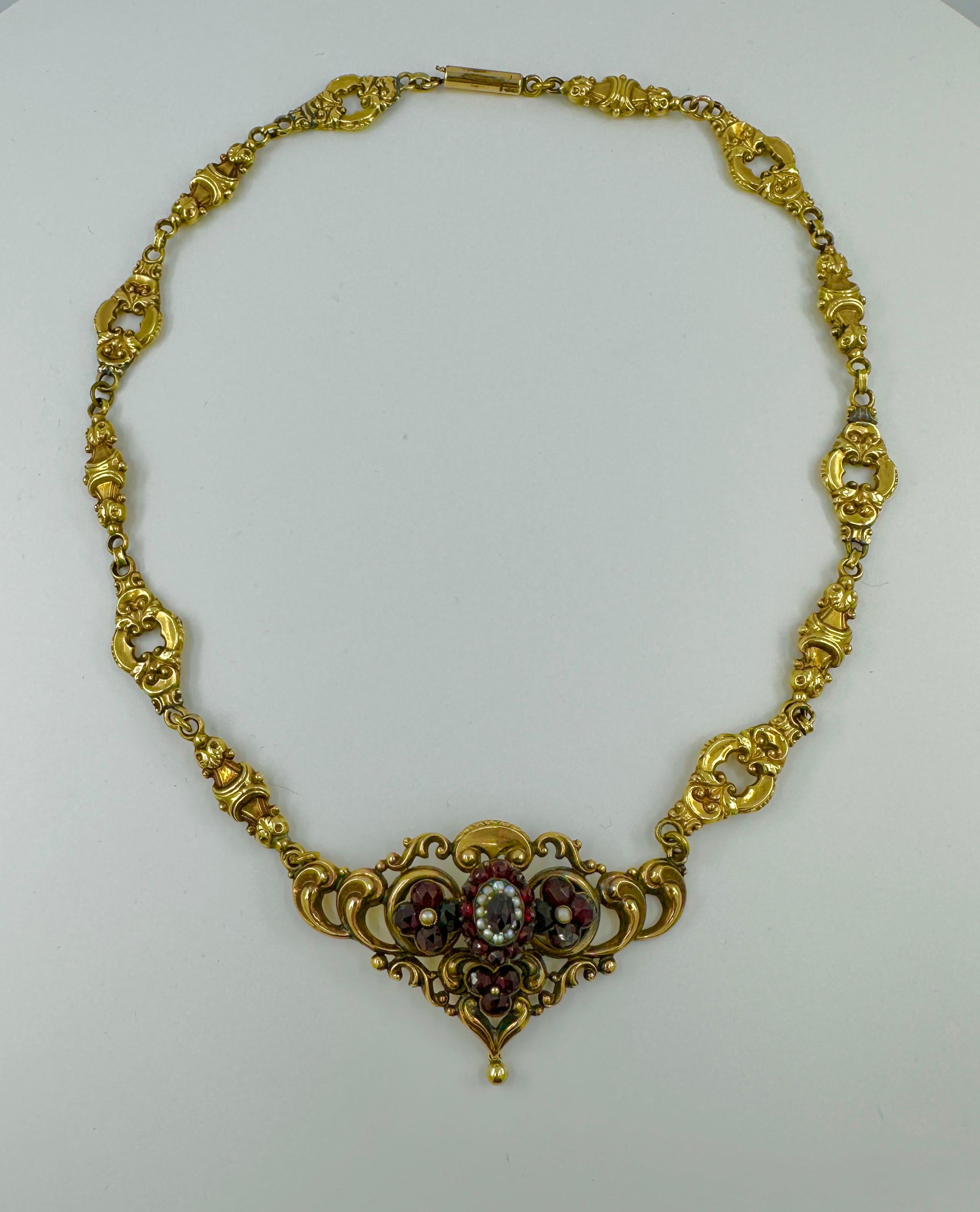 Böhmische Granatperlenkette 14 Karat Gold Viktorianische Belle Epoque CIRCA 1860 im Angebot 3