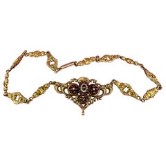 Bohemian Garnet Pearl Necklace 14 Karat Gold Victorian Belle Epoque Circa 1860