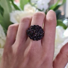 Bohemian Garnet Silver and Gold Cluster Ring, Circa 1890