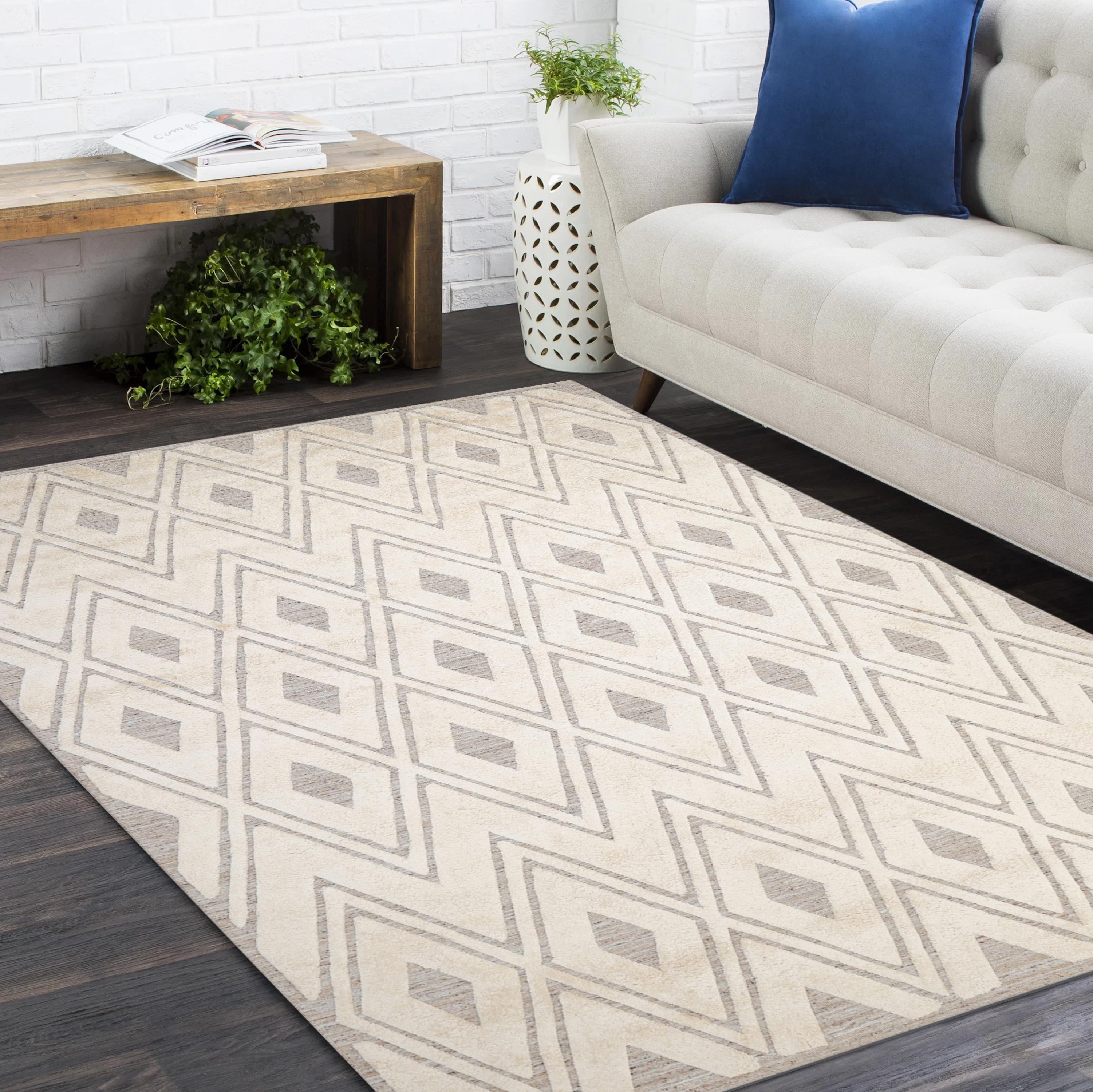 Tappeto per l'area beige Geometrico Bohemian Hand Made 3' 0