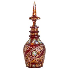 Bohemian Gilt, Enamelled and Cut Red Overlay Glass Decanter 