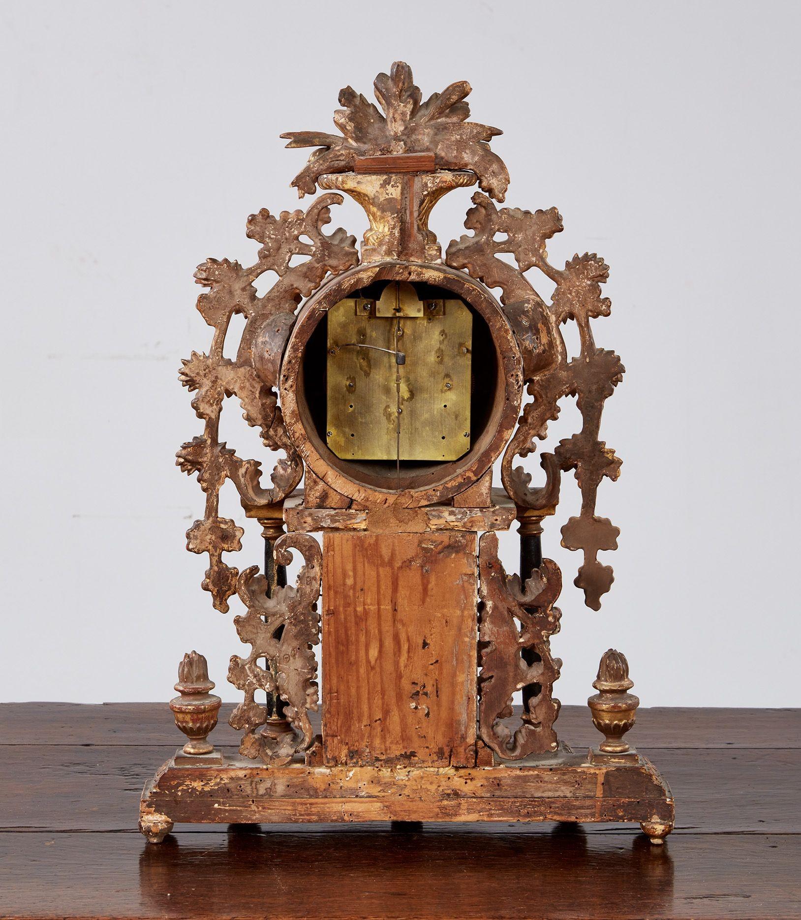 Bohemian Gilt Wood Mantel Clock For Sale 4