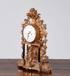 Reloj de chimenea de madera dorada de Bohemia