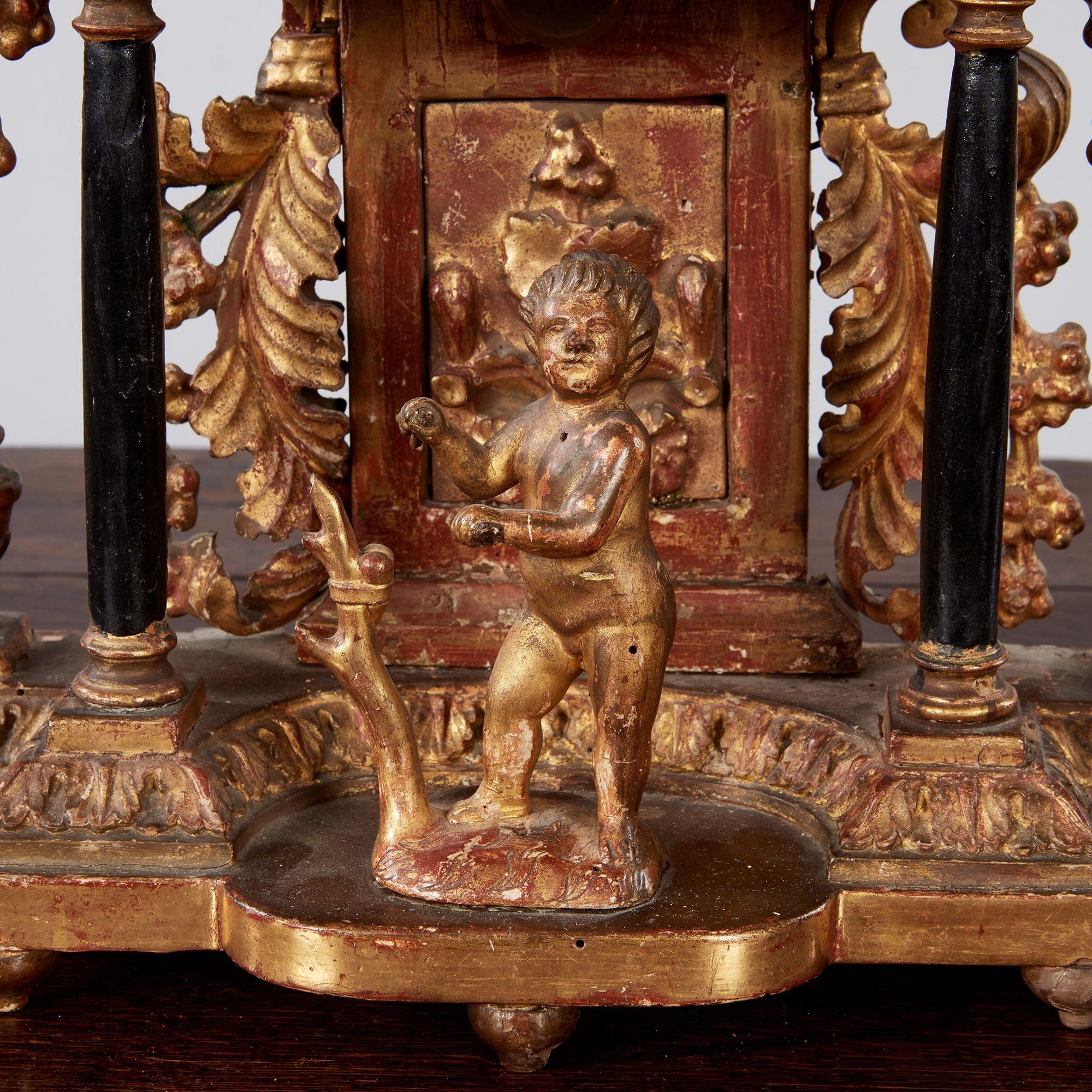 Bohemian Gilt Wood Mantel Clock In Good Condition For Sale In Greenwich, CT