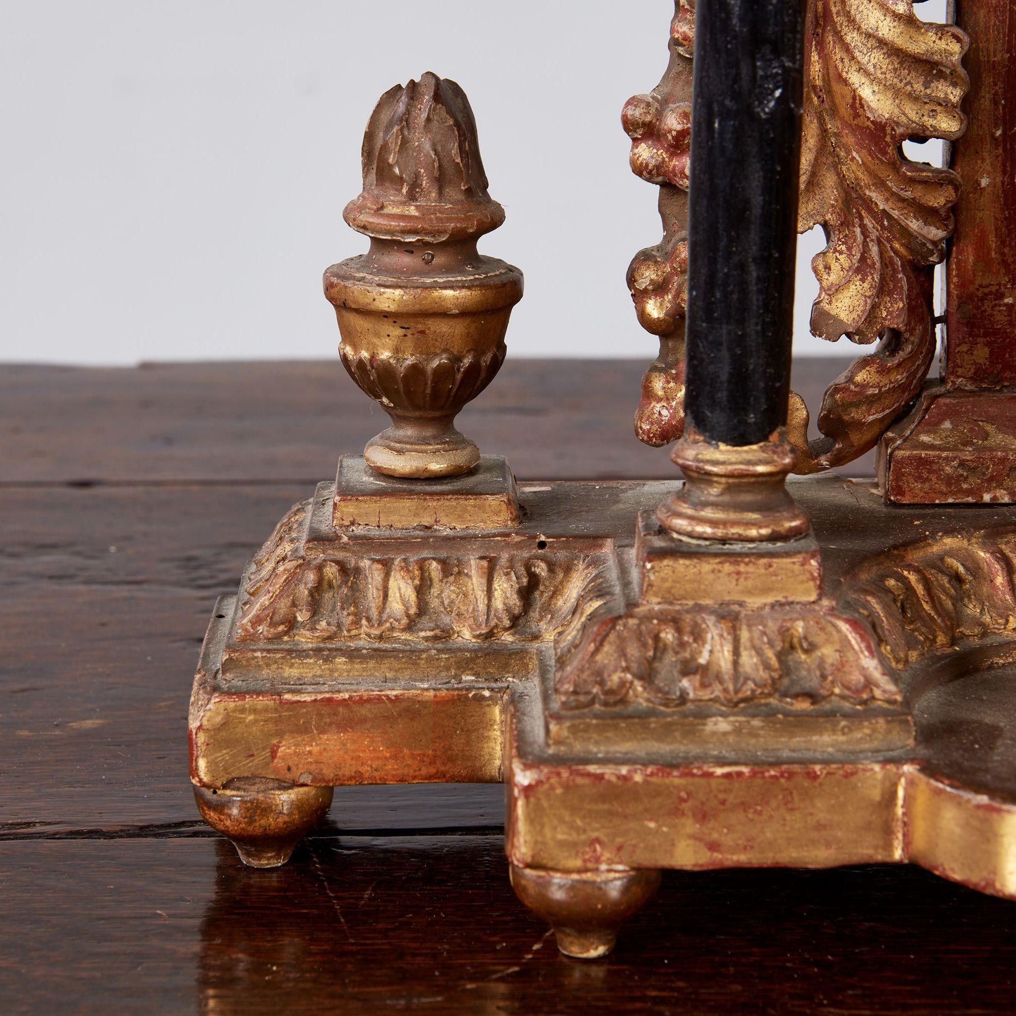 Brass Bohemian Gilt Wood Mantel Clock For Sale