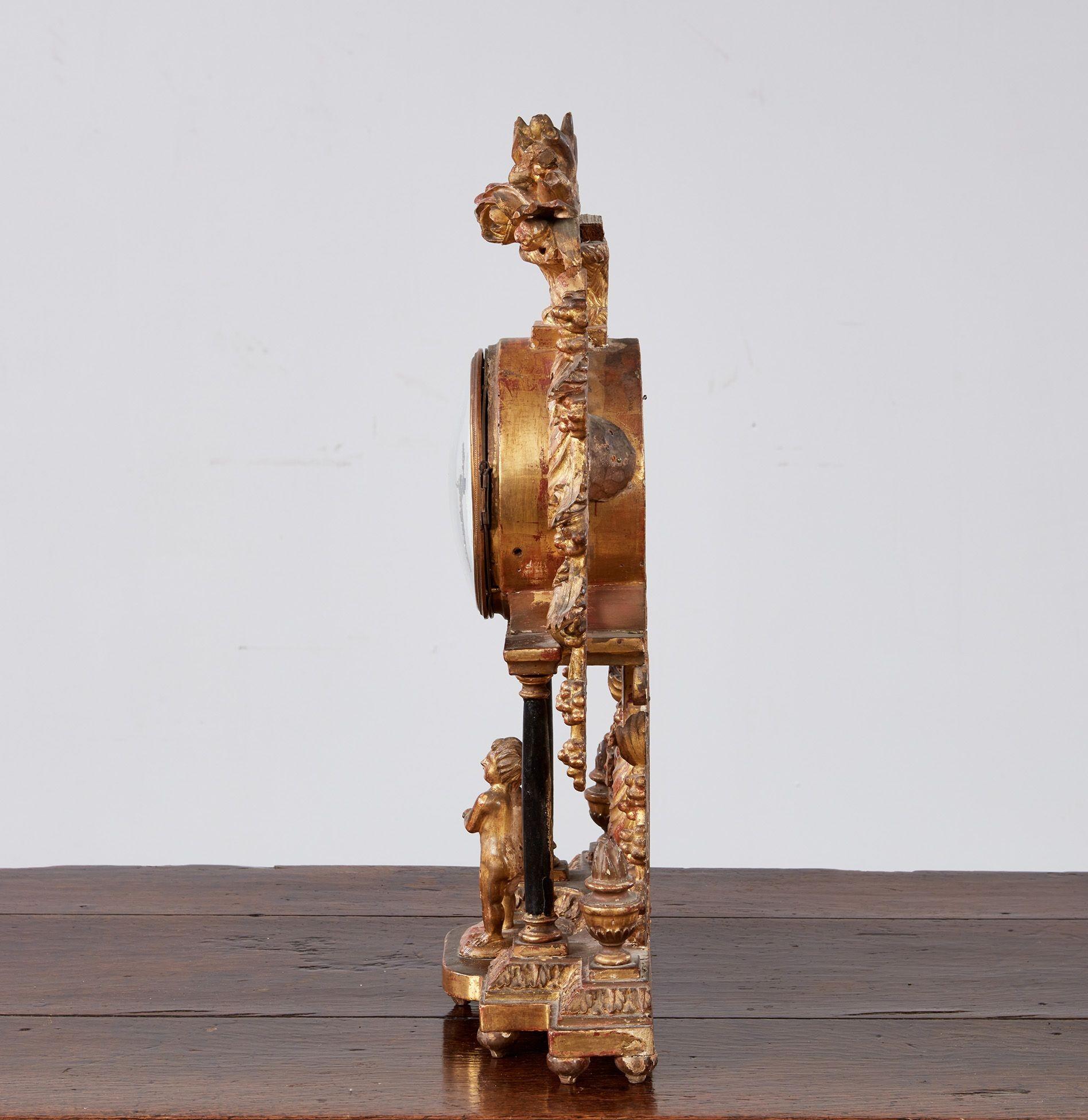 Bohemian Gilt Wood Mantel Clock For Sale 1