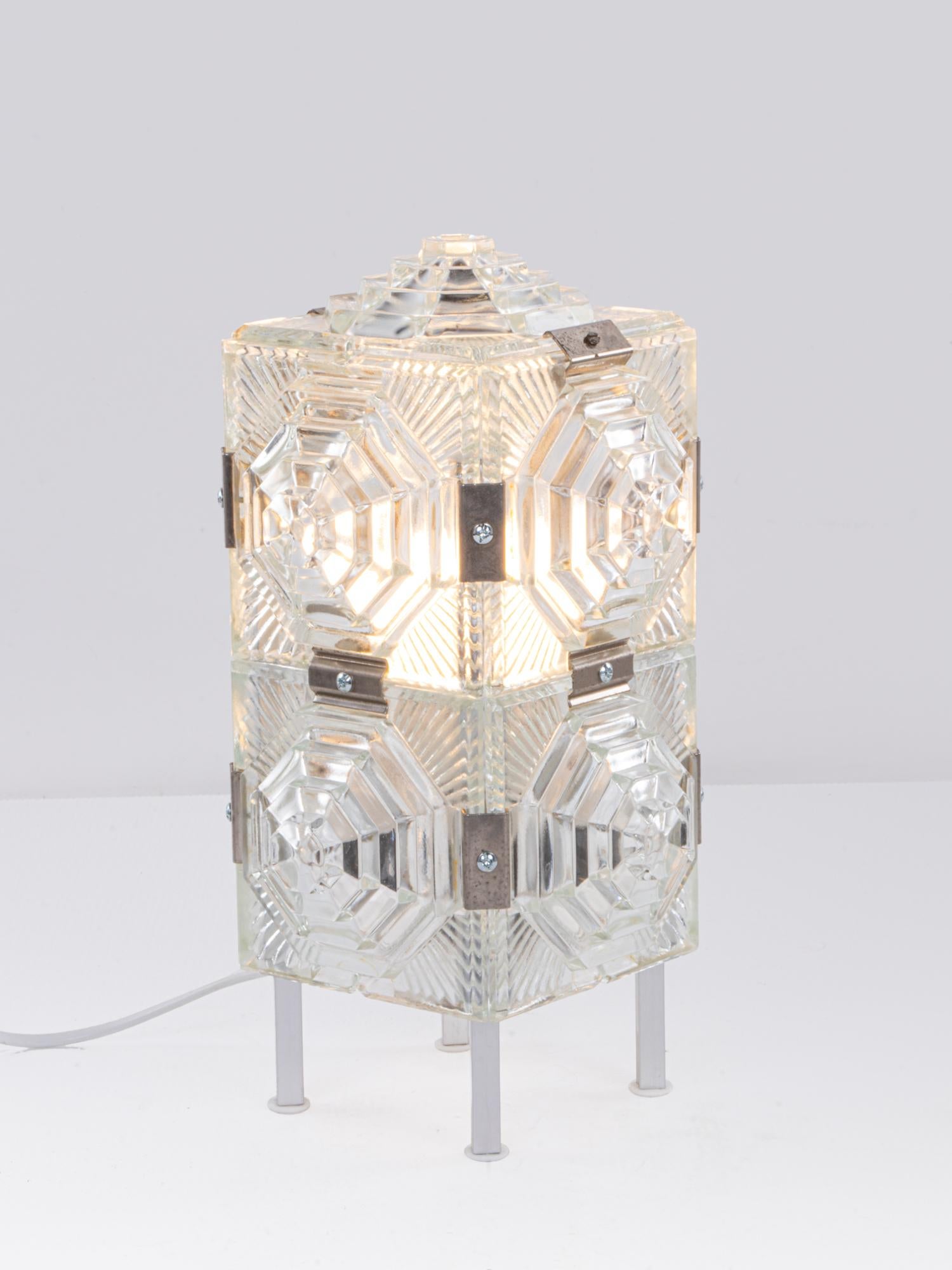 Mid-Century Modern Bohemian Glass Cube Table Lamp by Kamenický Šenov, 1980s For Sale