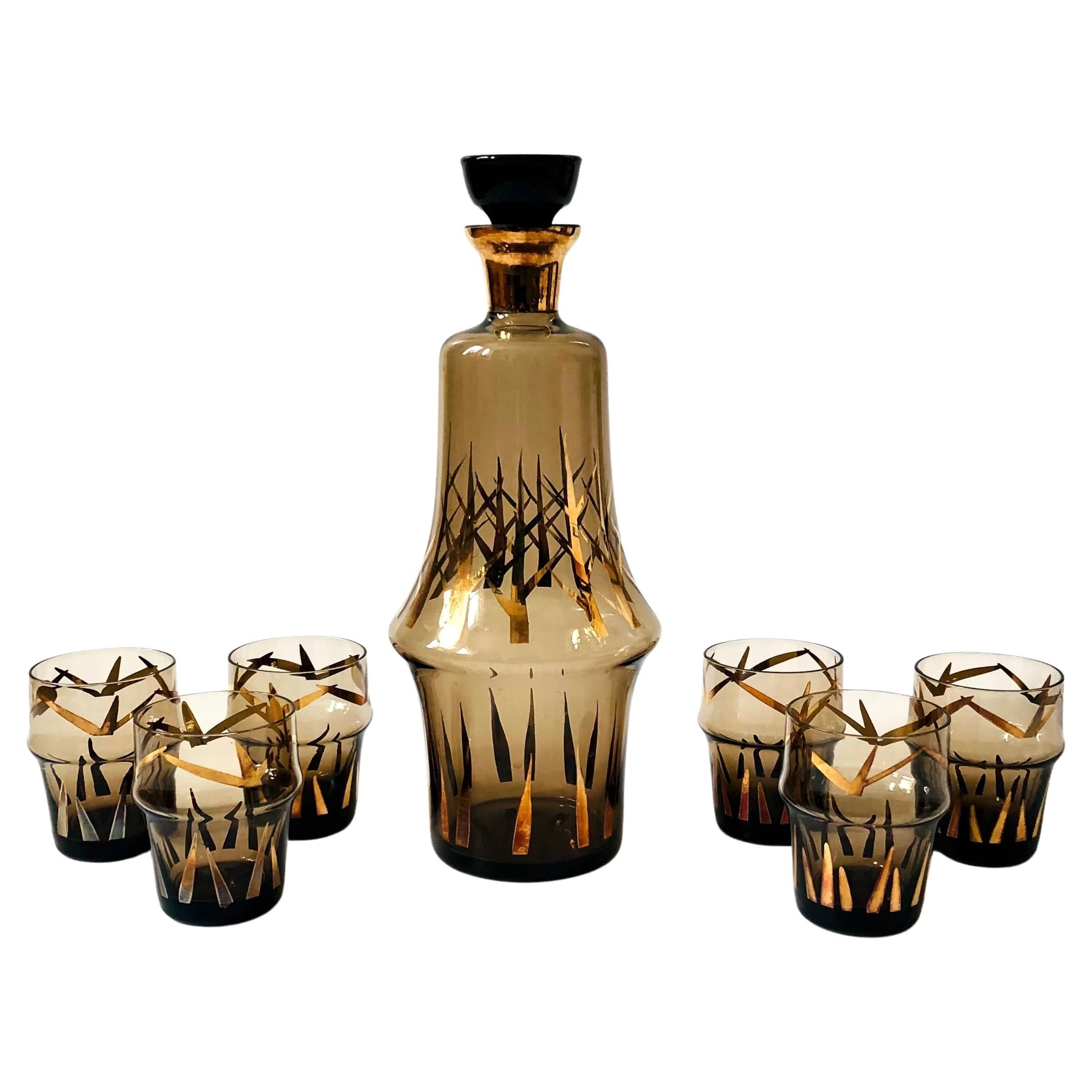 Bohemian Glass Decanter Set - Set of 7 Pieces For Sale