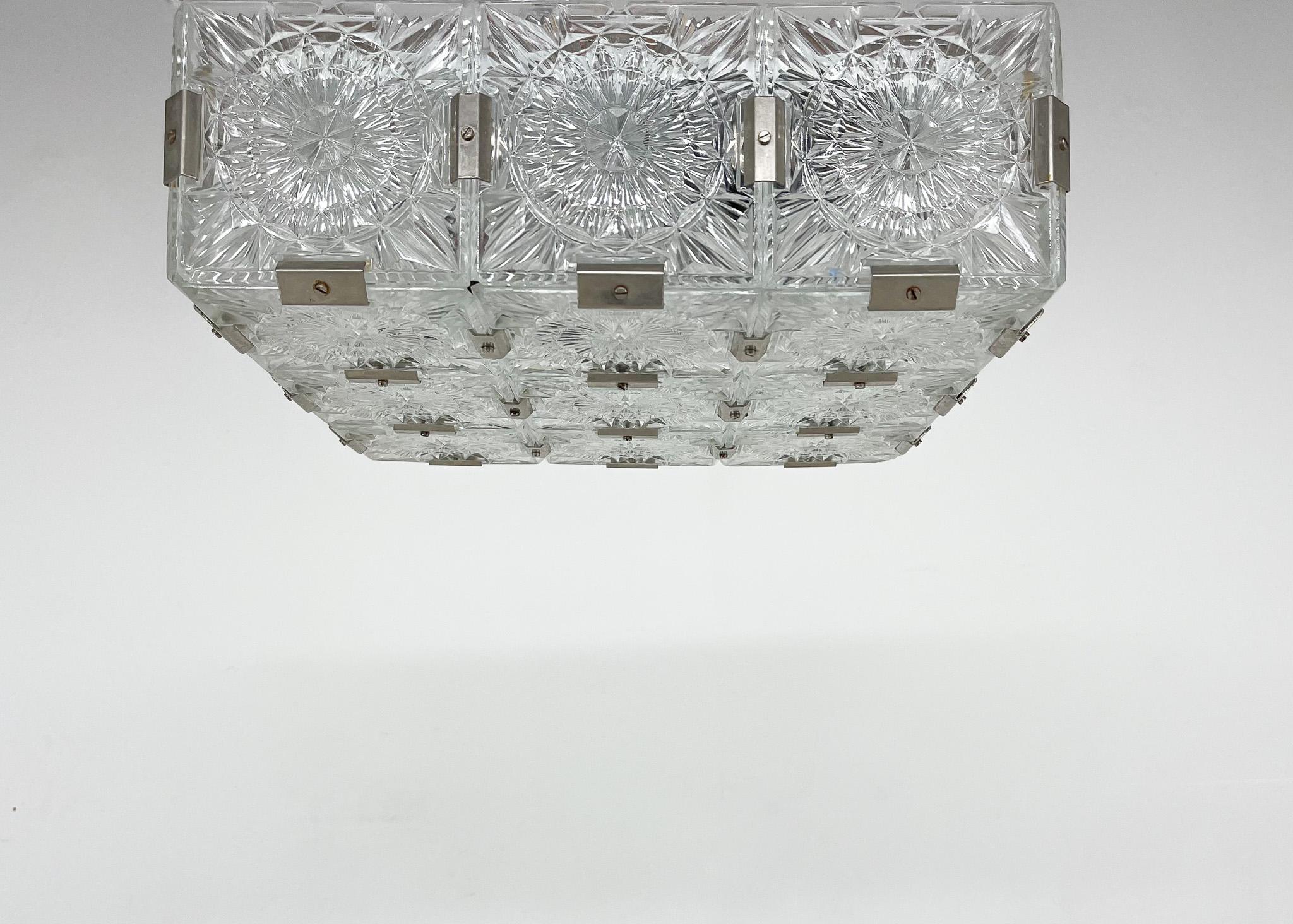 Mid-Century Modern Bohemian Glass Flush Mount Ceiling Light by Kamenicky Senov, 1960's For Sale