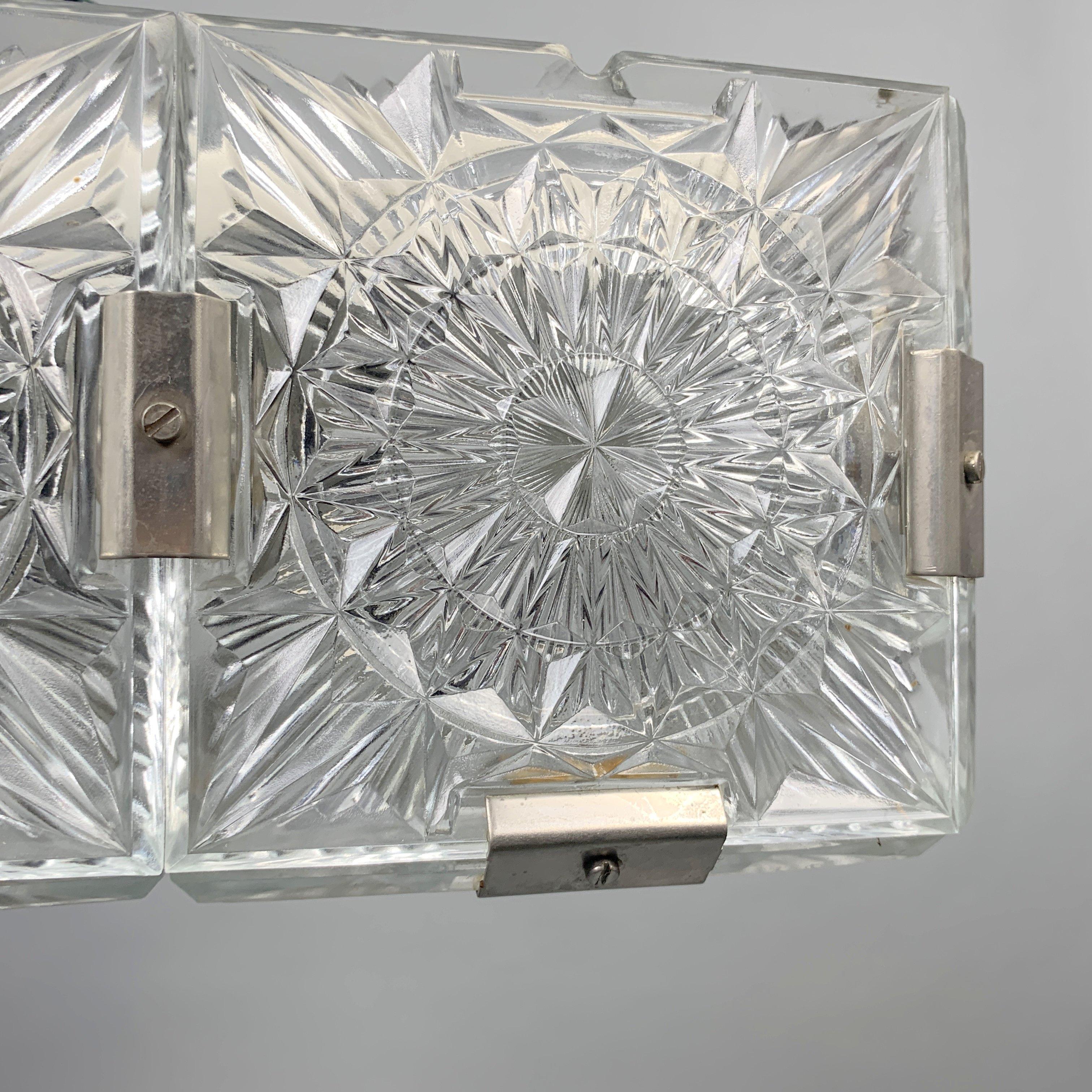 Mid-Century Modern Bohemian Glass Flush Mount Ceiling Light by Kamenicky Senov, 1960s
