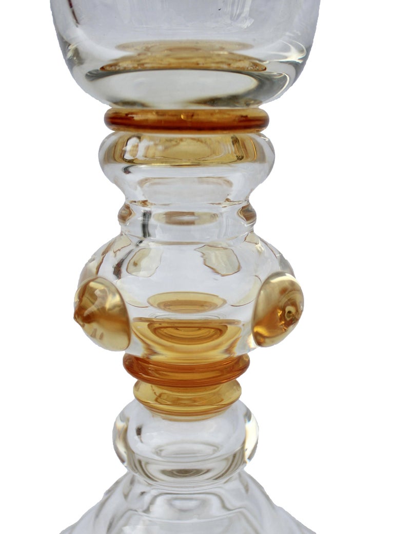Bohemian Glass Footed Jar with Gold Leaf Decoration For Sale at 1stdibs