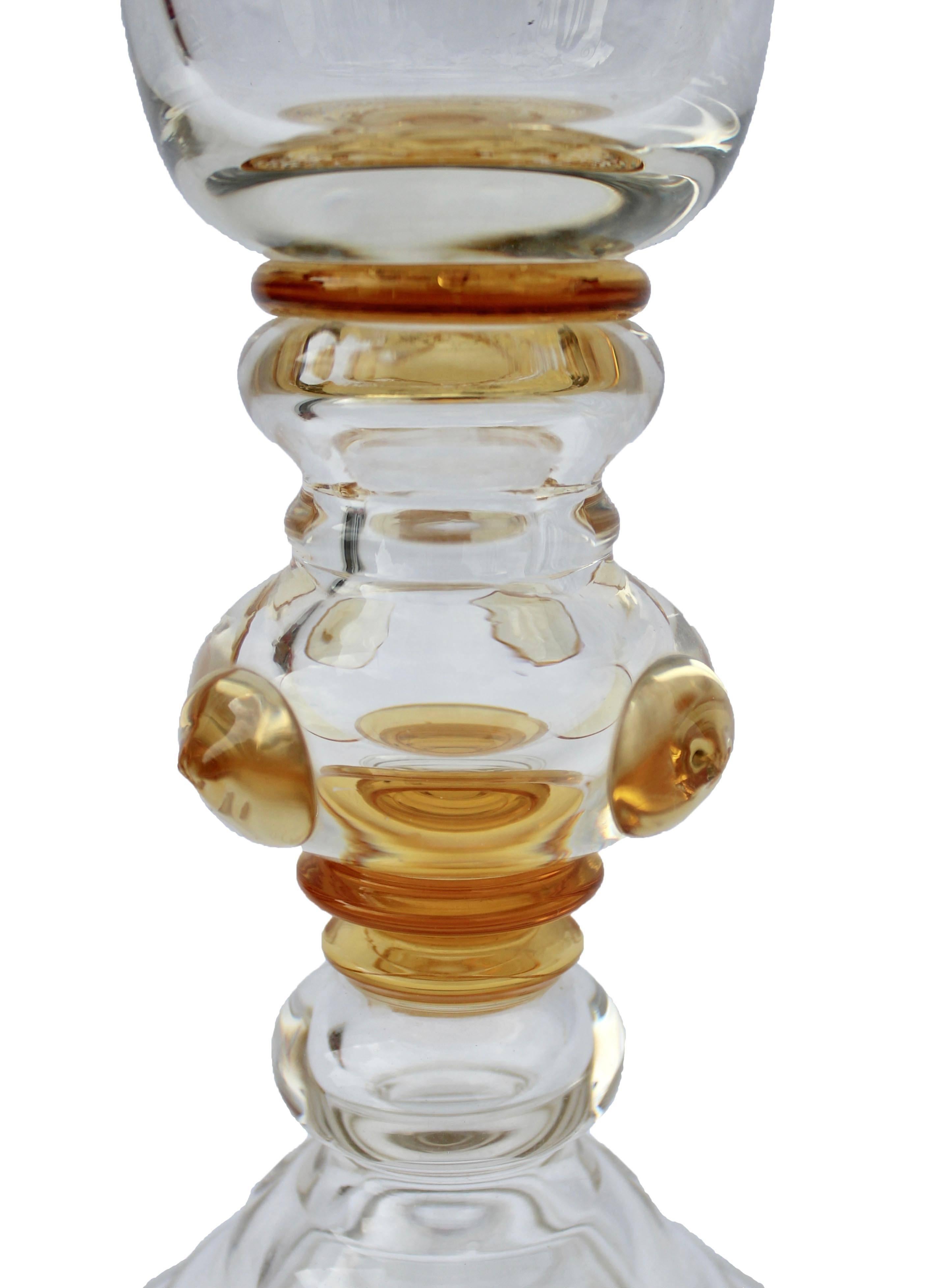Czech Bohemian Glass Footed Jar with Gold Leaf Decoration For Sale