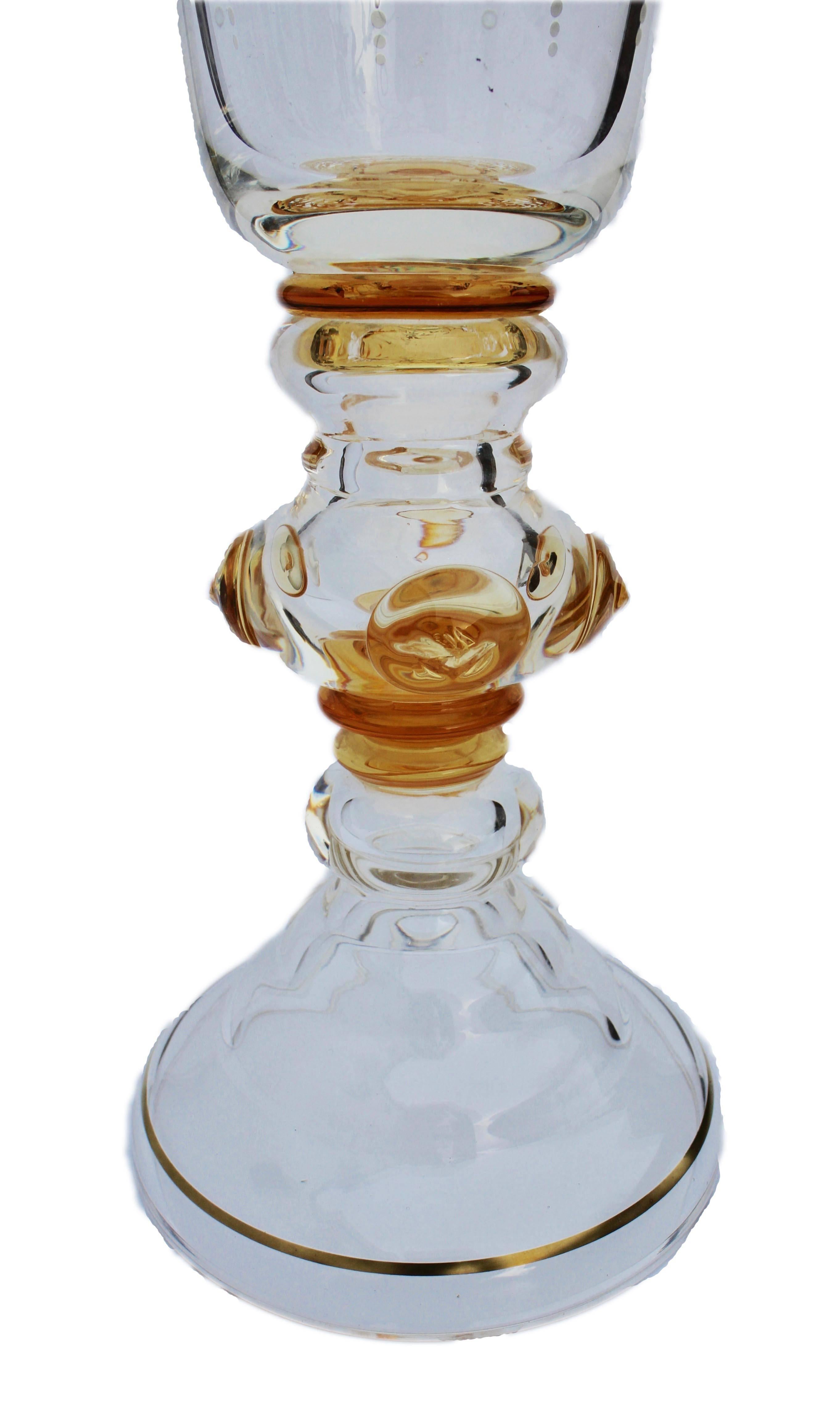 Bohemian Glass Footed Jar with Gold Leaf Decoration In Good Condition For Sale In Verviers, BE