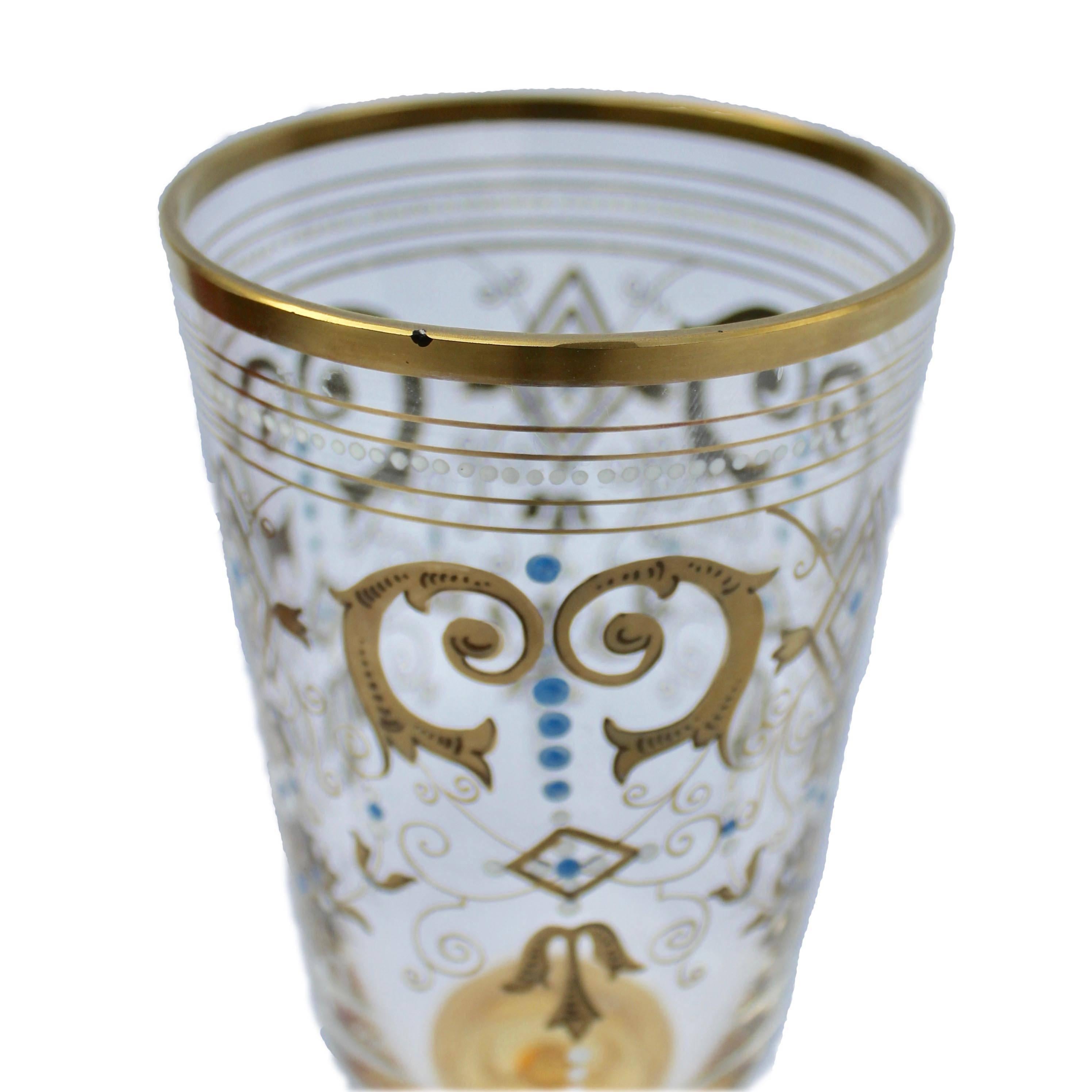 Early 20th Century Bohemian Glass Footed Jar with Gold Leaf Decoration For Sale
