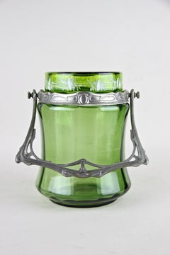 Bohemian Glass Jar with Lid Art Nouveau, CZ, circa 1900