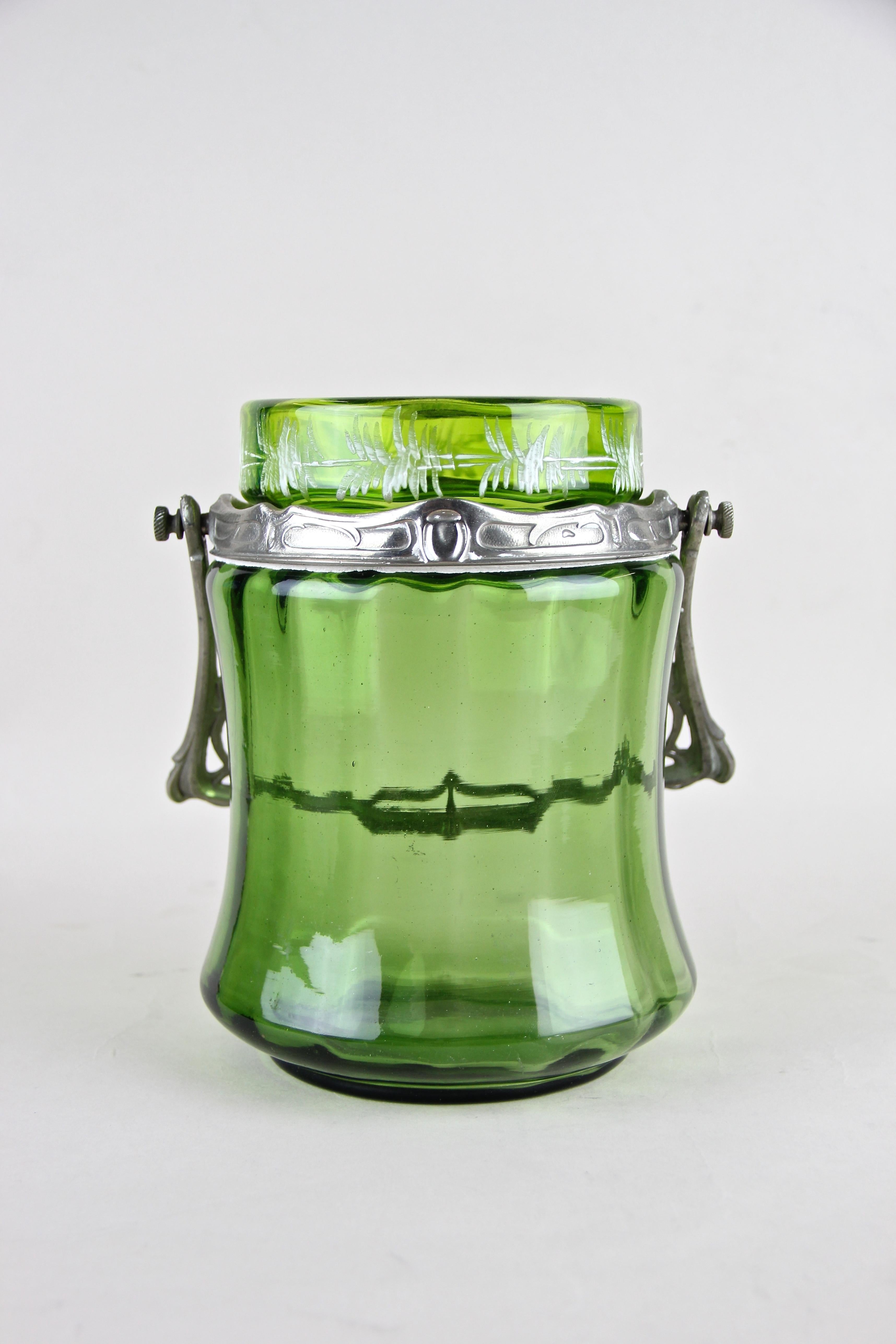 Appliqué Bohemian Glass Jar with Lid Art Nouveau, CZ, circa 1900