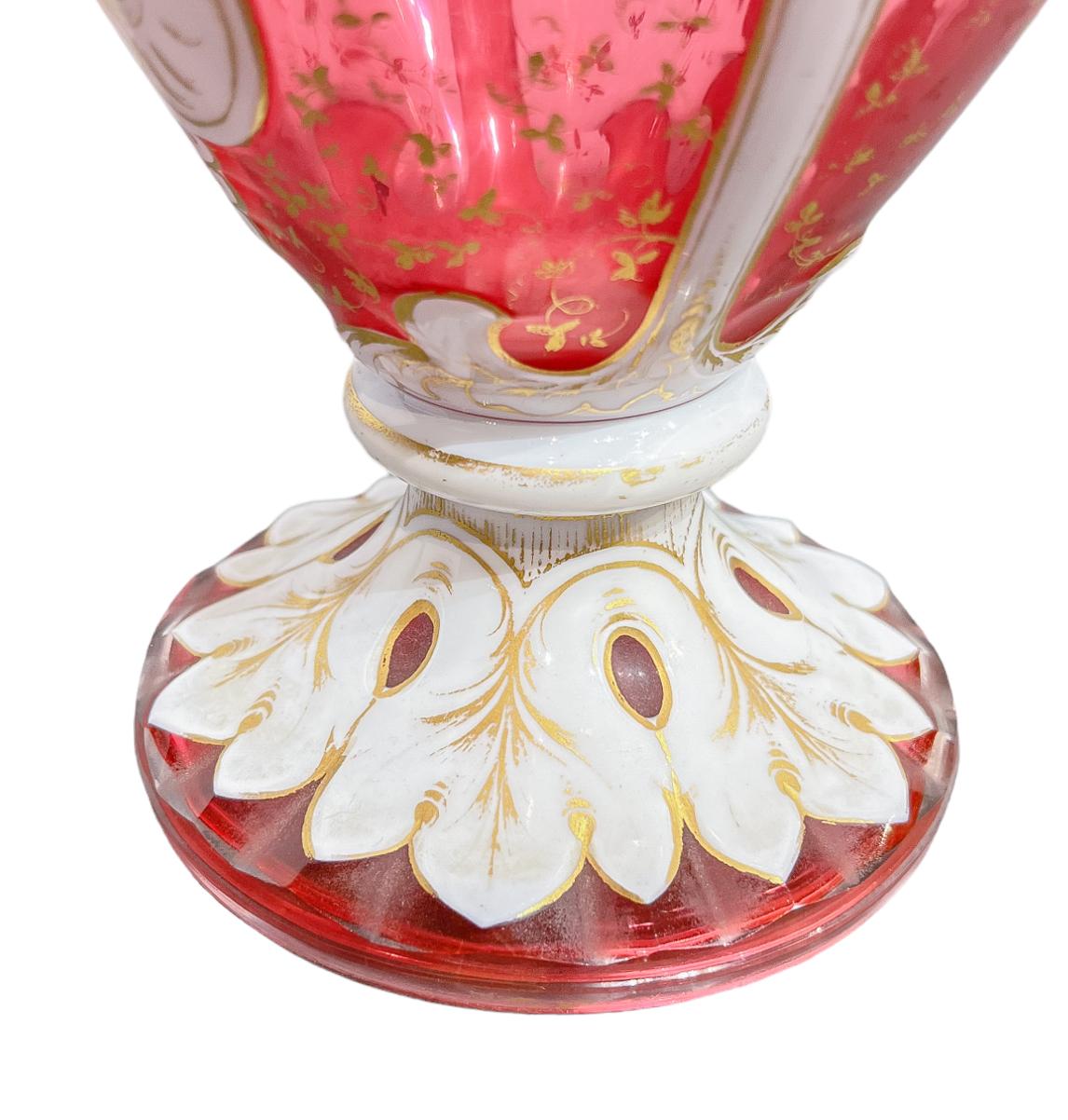  Bohemian Glass Pitcher with Jewel Painting and White Enamel  For Sale 3