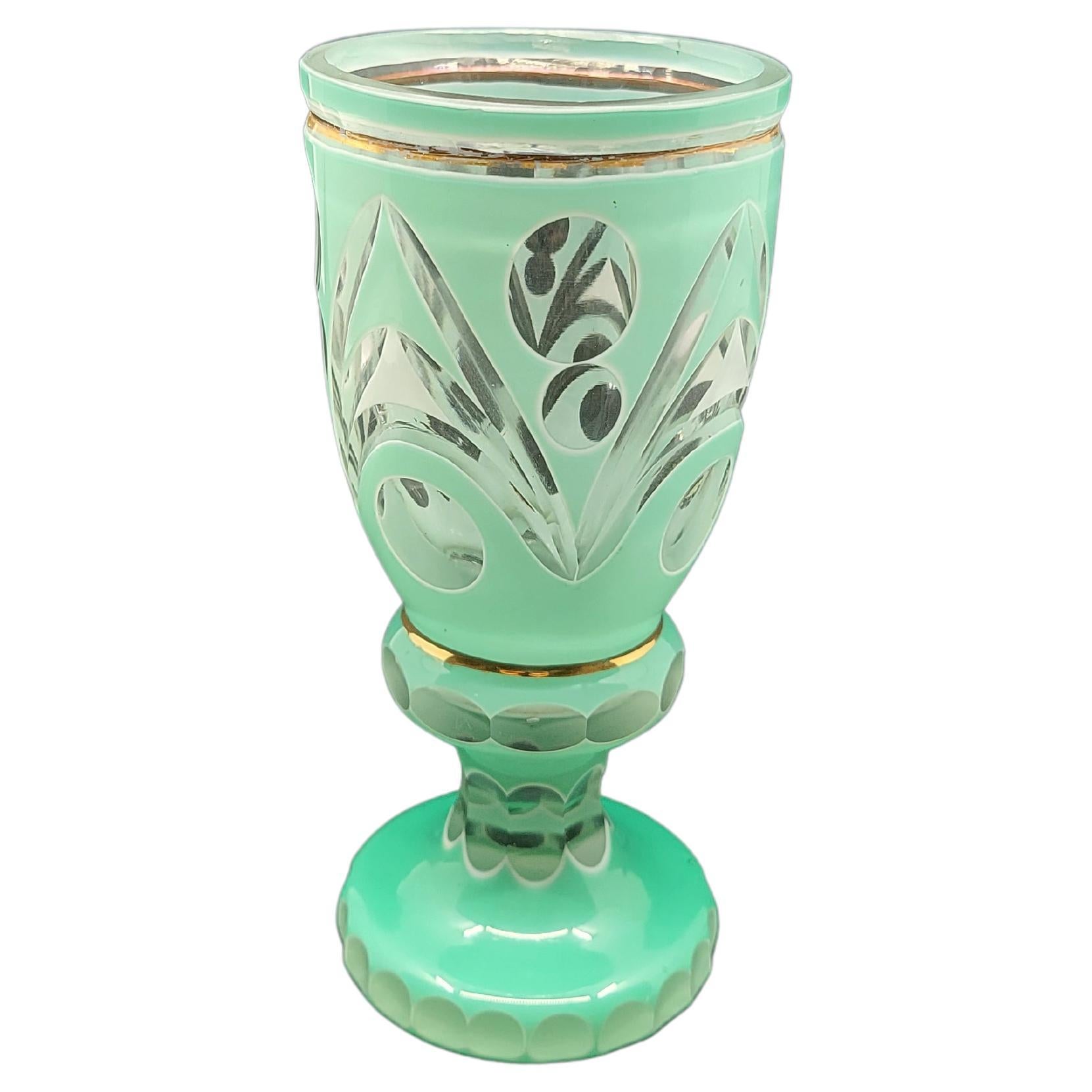Bohemian Glass, Rare Pale Green, Coblet For Sale