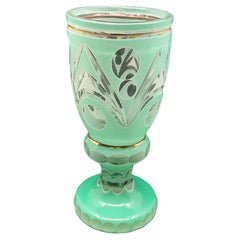 Antique Bohemian Glass, Rare Pale Green, Coblet