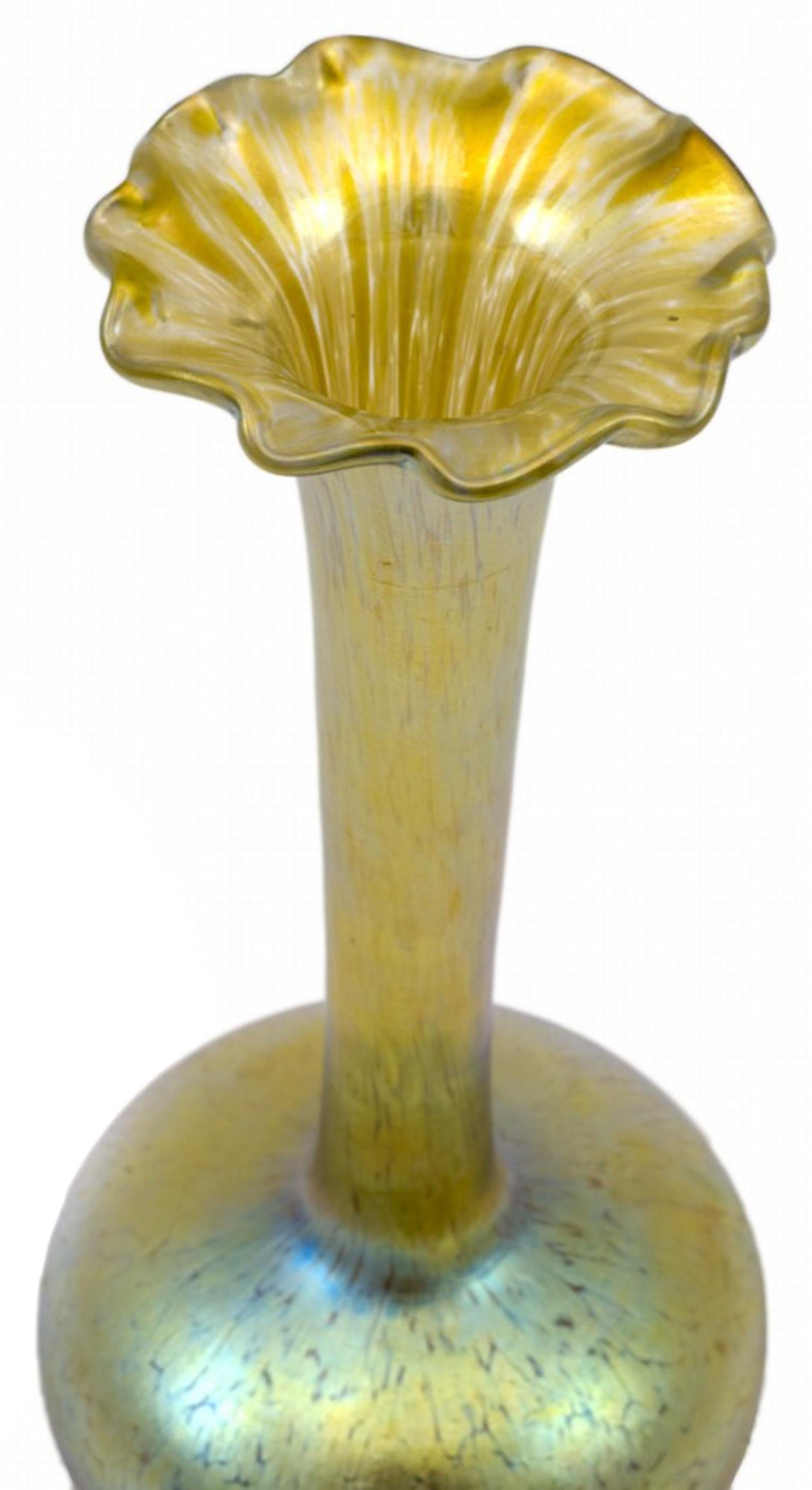 Art Glass Bohemian Glass Vase Austrian Jugendstil Loetz circa 1899 Metallic Yellow For Sale