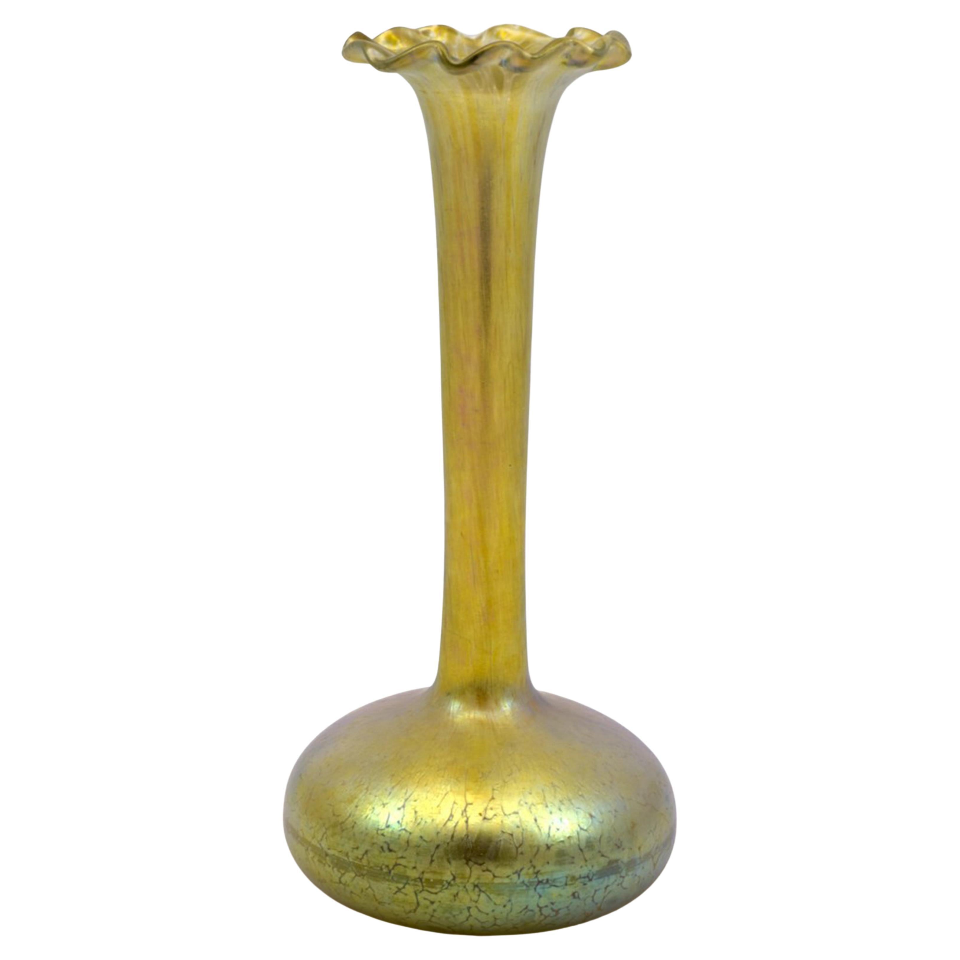 Bohemian Glass Vase Austrian Jugendstil Loetz circa 1899 Metallic Yellow