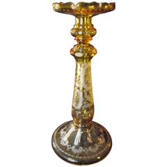 Antique Bohemian Glass Vase/Candleholder Light Amber Glass Cut Down to Clear