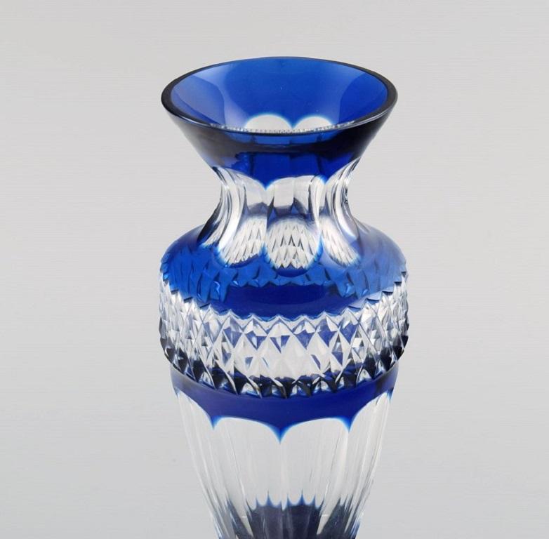 Czech Bohemian Glass Vase in Clear and Blue Art Glass, Classic Style, Mid-20th C For Sale