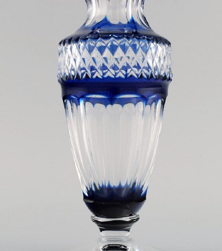 Bohemian Glass Vase in Clear and Blue Art Glass, Classic Style, Mid-20th C In Excellent Condition For Sale In Copenhagen, DK