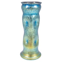 Jarrón de cristal de Bohemia Loetz circa 1900 Art Nouveau Jugendstil Azul Plata