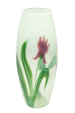 Bohemian Glass Vase Loetz circa 1900 Flower Art Nouveau Jugendstil Green Red