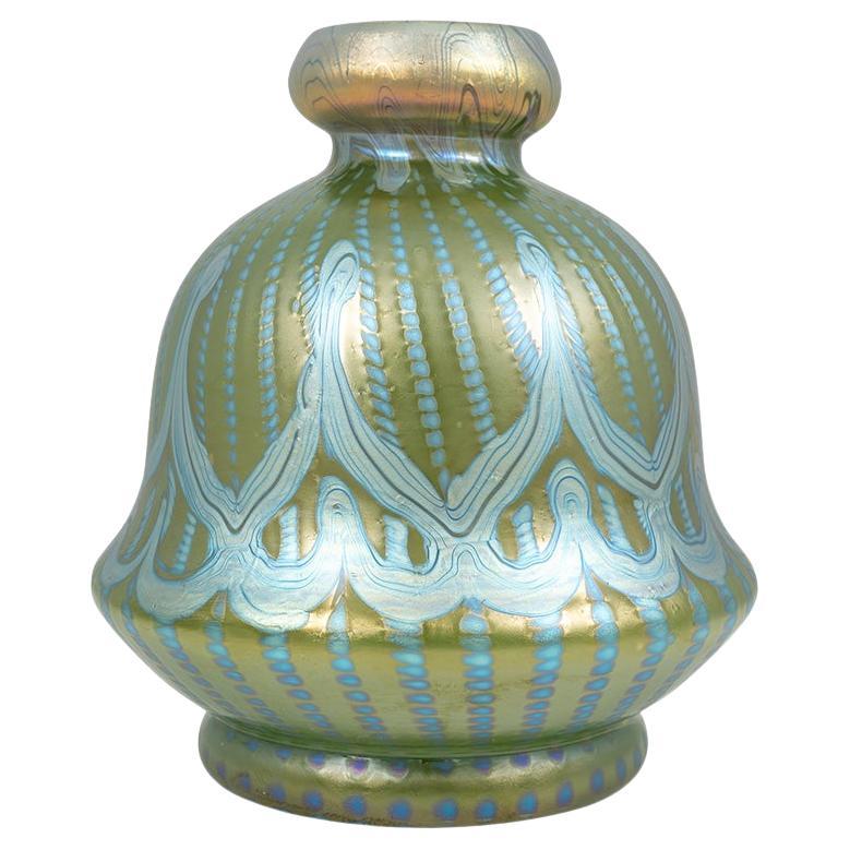 Bohemian Glass Vase Loetz circa 1900 Signed Art Nouveau Jugendstil Blue Green For Sale